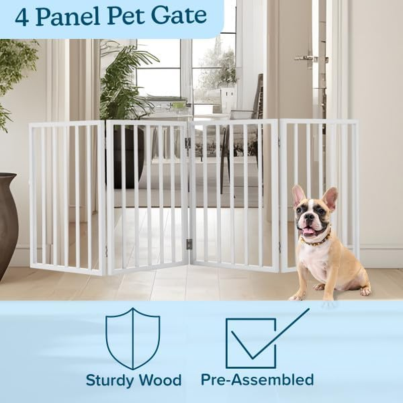 Indoor Pet Gate - 4-Panel Folding Dog Gate for Stairs or Doorways - 73X24-Inch Freestanding Pet Fence for Cats and Dogs by PETMAKER (White) image number 5