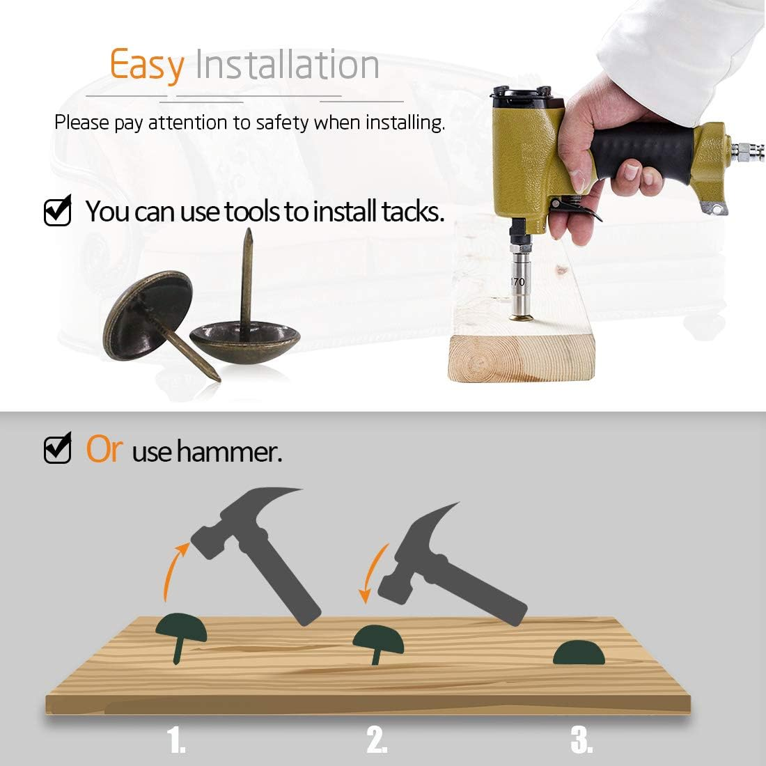 Rustark 200-Pcs 3/4'' (19&times;21Mm) Antique Upholstery Decorative Tacks Furniture Sofa Thumb Tacks Nails Pins Assortment Kit for Upholstered Furniture Cork Board - Bronze image number 6