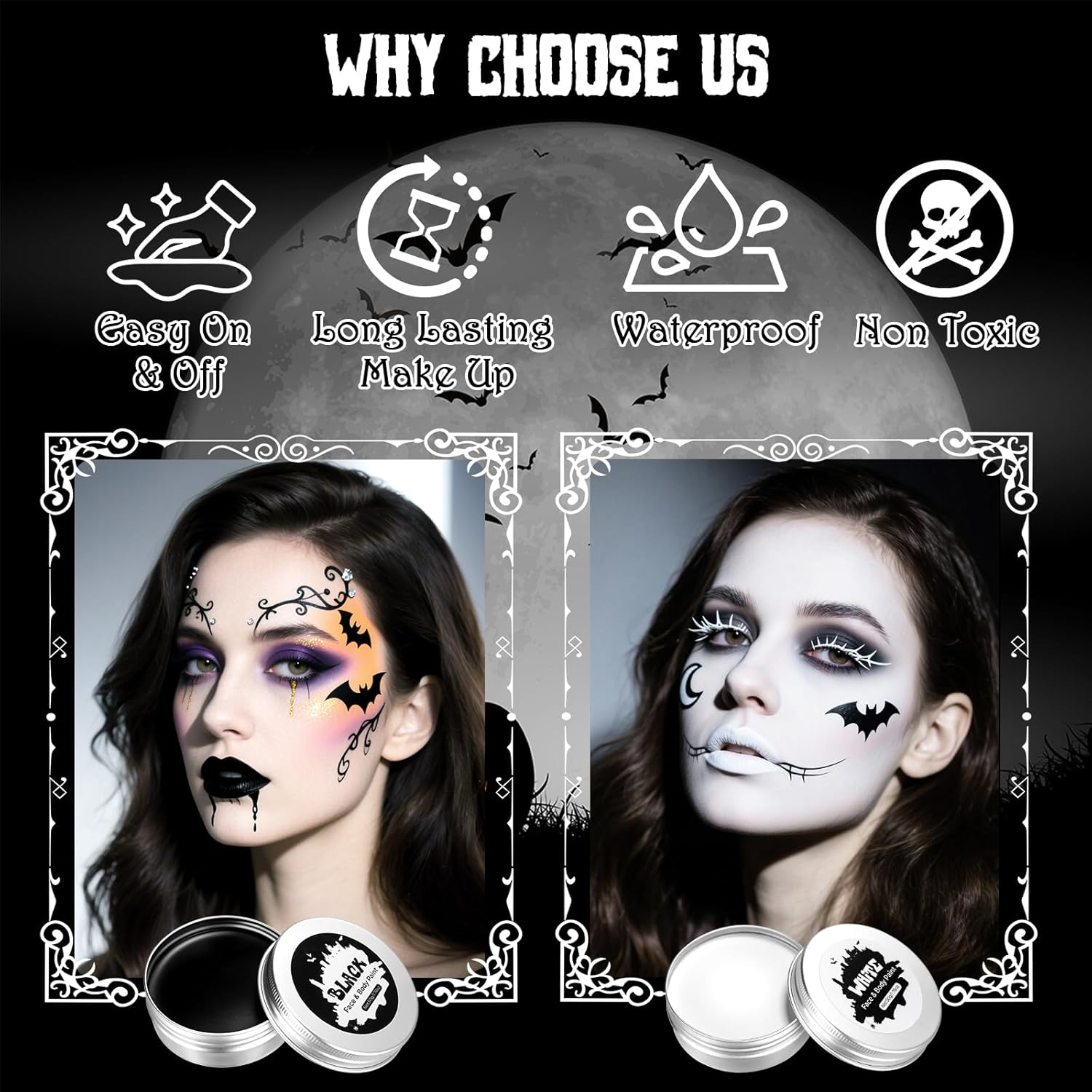 100 G Halloween Make-Up Set, Black and White Set, Halloween Make-Up, Adult Children, Body Painting Colours, Fancy Dress, for Zombie Vampire SFX Makeup Theatre Stage Film image number 4