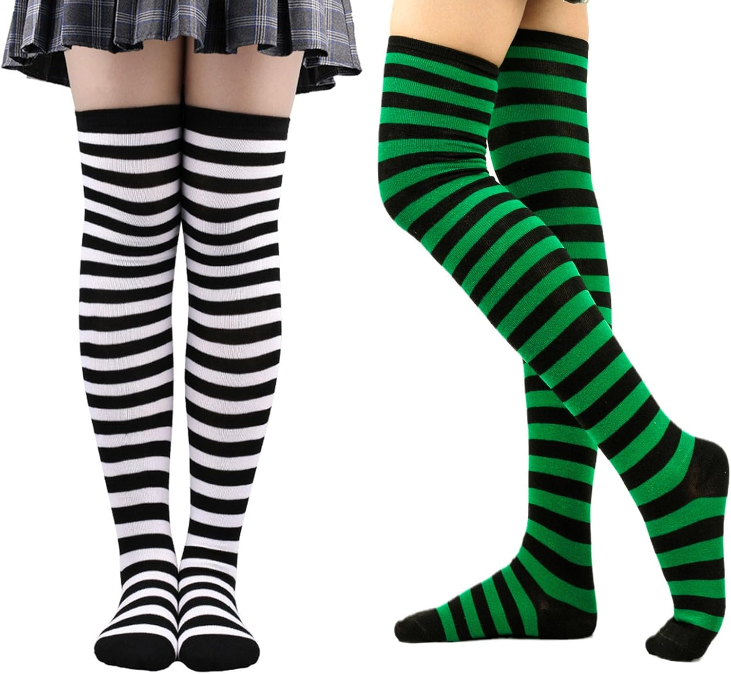 Women Striped Thigh High Stockings, MH MOIHSING Extra Long Cotton over Knee Tube Long Stocks High Stockings for Woman Girls Cosplay/Goth/Christmas Party LW-3, One Size