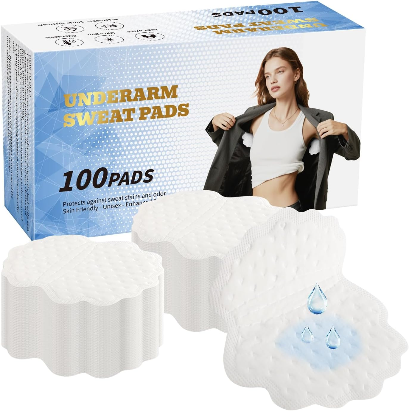 100 Pcs Armpit Sweat Pads, Underarm Sweat Pads for Men and Ladies Hyperhidrosis, Sweat Free Armpit Protection for Outdoor Work Meeting image number 4