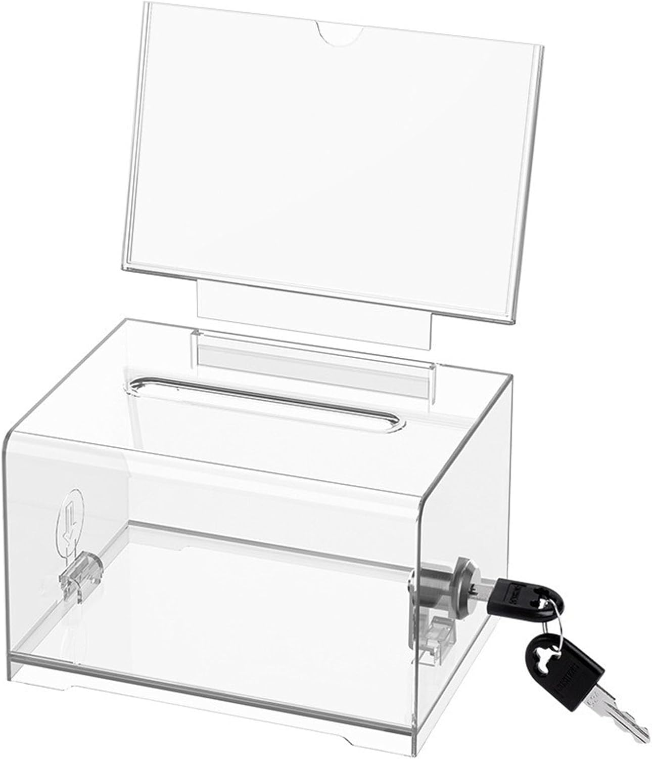 Clear Locking Donation Box with Sign Holder - Secure Ballot Box for Fundraising, Voting, Raffle, Tips, School Events & Suggestion Collection