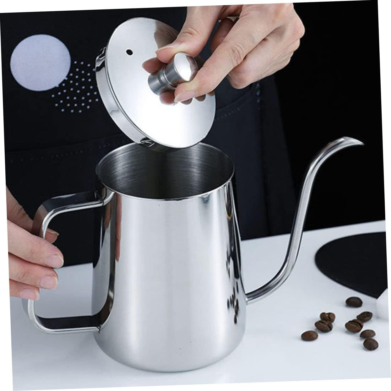 LABRIMP 304 Stainless Steel Coffee Pot with Lid Narrow Mouth Espresso Coffee Machine Mini Hand Pour-Over Bracket Universal for Home image number 3
