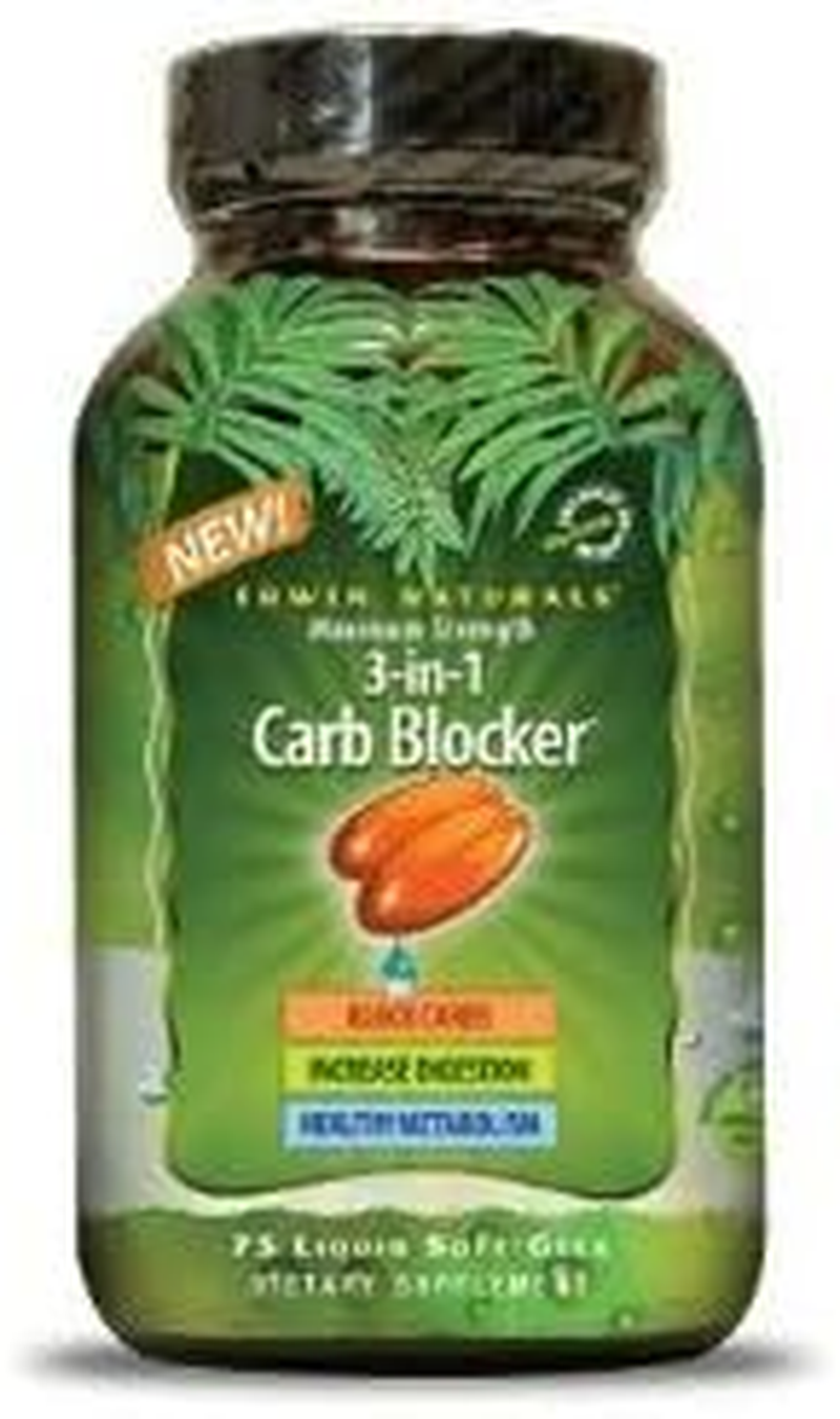 Maximum Strength 3-In-1 Carb Blocker by Irwin Naturals, Neutralize Carbohydrates and Support Metabolism, 75 Liquid Softgels image number 1