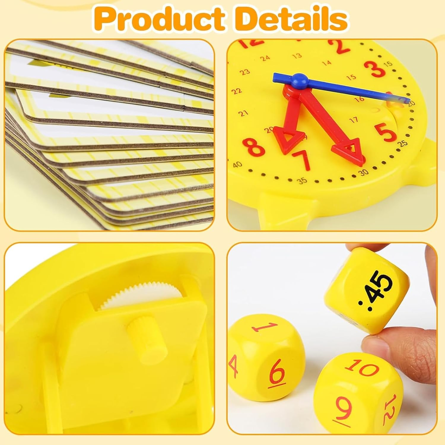MOAZIFI Children'S Learning Clock Set, Clock Learning for Children from 6 and 8, Educational Toy with 24-Hour Format, 12 Cards & 3 Dice for Primary School, School Gift image number 1