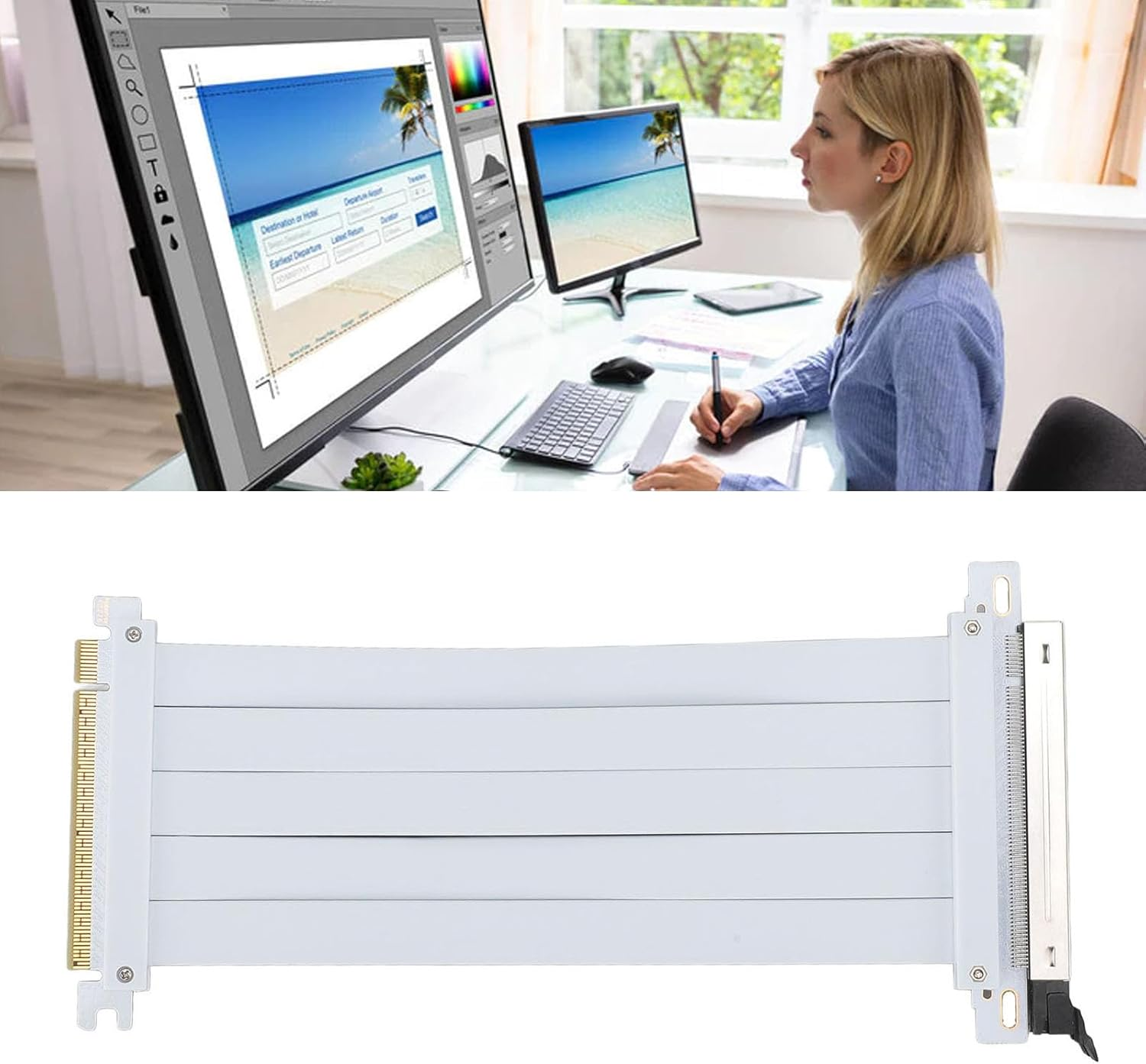 PCIE 5.0 Riser Cable with 128Gbps, RTX4090 Compatible, 90 Degree Adapter for High Speed GPU Extension, White, 200Mm (20Cm) image number 5