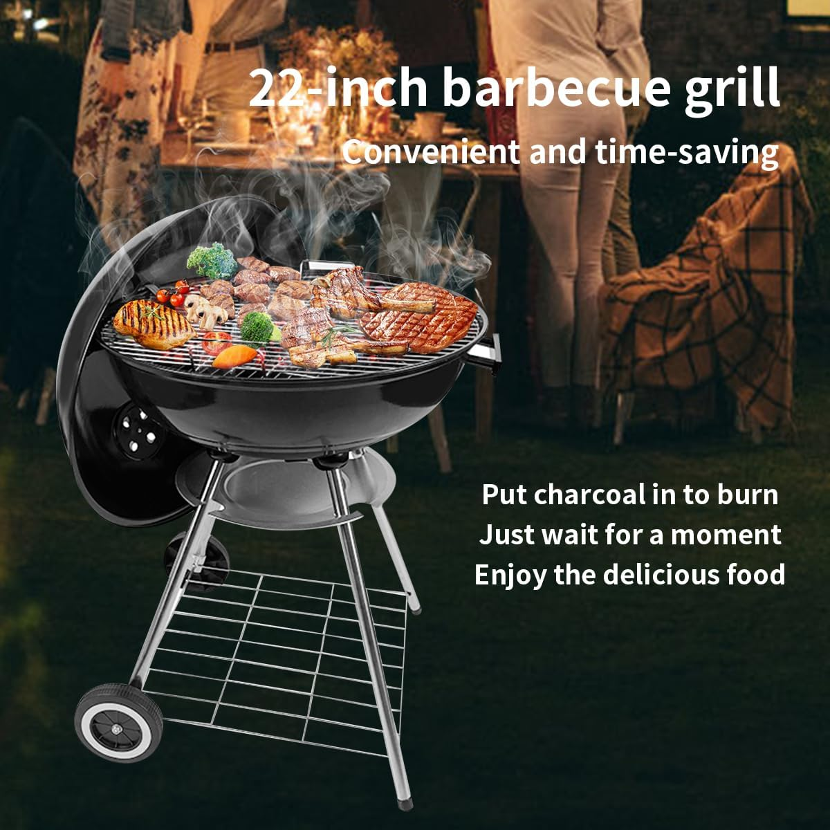 Gzcmxh Outdoor Charcoal Grill Enamel Apple Shape Portable Camping Grill Barbecue Charcoal Kettle Grill Camping Picnic Charcoal Grill Barbecue Charcoal Grill (22Inch Apple)