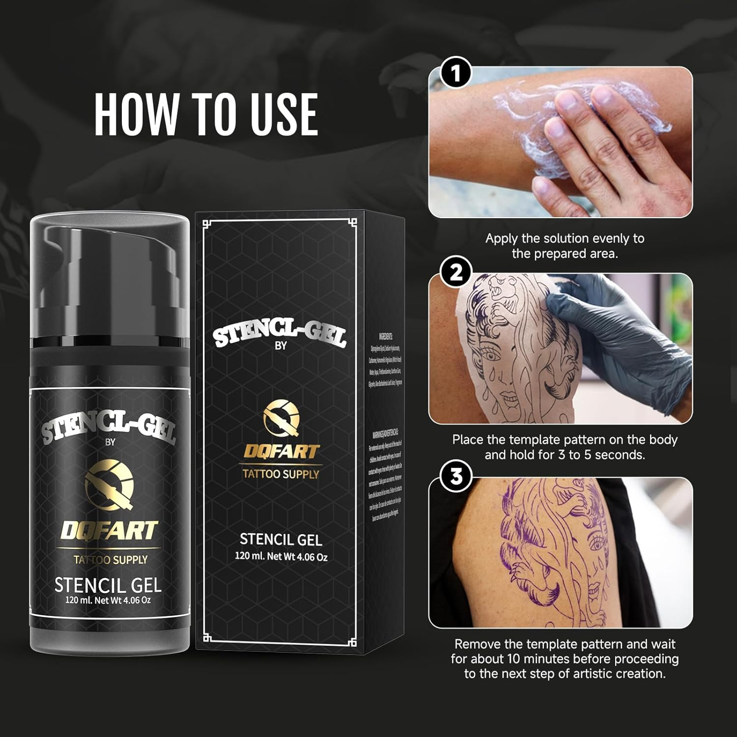 Professional Tattoo Stencil Transfer Gel, Black, 120Ml/4.06Oz, 250Ml/8.4Oz Bottles, Premium Application Solution (120Ml/4Oz)