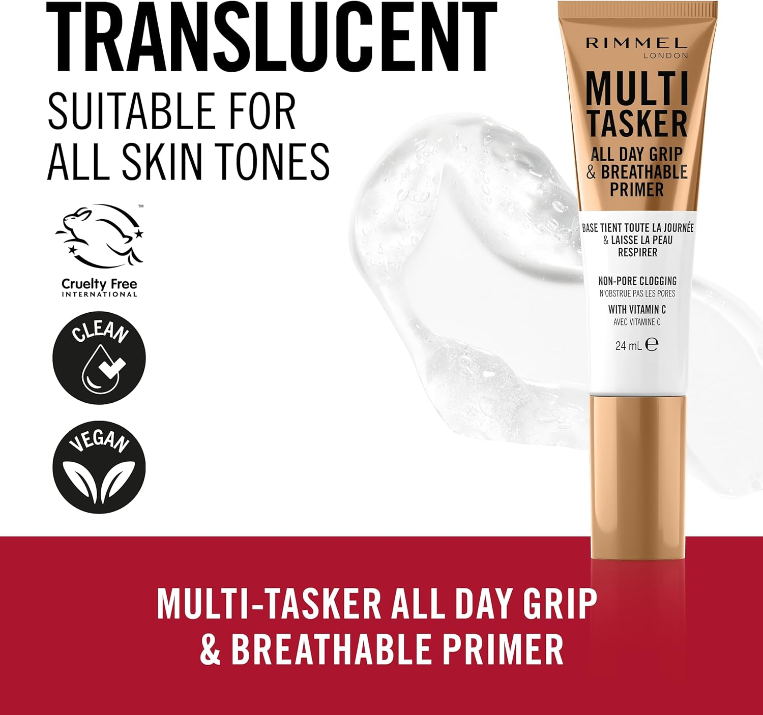 Rimmel Multi-Tasker All Day Grip & Breathable, Clear, Primer, Lightweight, Breathable, Gel Texture, Preps Skin, Vegan Formula, 24Ml image number 3