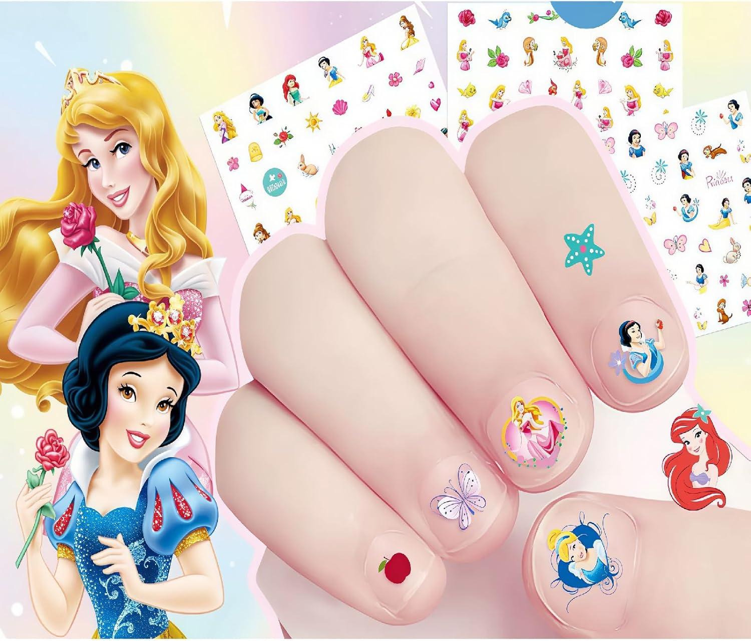 BUYLONG Nail Art Stickers,30Pcs Frozen Princess Luminous Nail Stickers for Kids,Cute Kawaii Cartoon Nail Stikers Self-Adhesive Nail Decals for Little Girls Birthday Xmas New Year Nail Tip Decoration image number 6