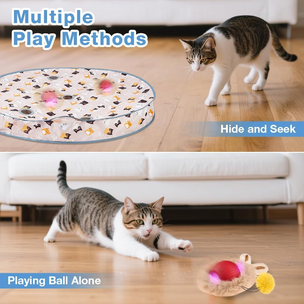 AYESY Cat Toys Ball for Indoor Adult Cats,Interactive Cat Toy, Automatic Random Rolling Ball Kitten Toys with Mat, Rechargeable & Motion Activated, Hide and Seek Game(Round) image number 3