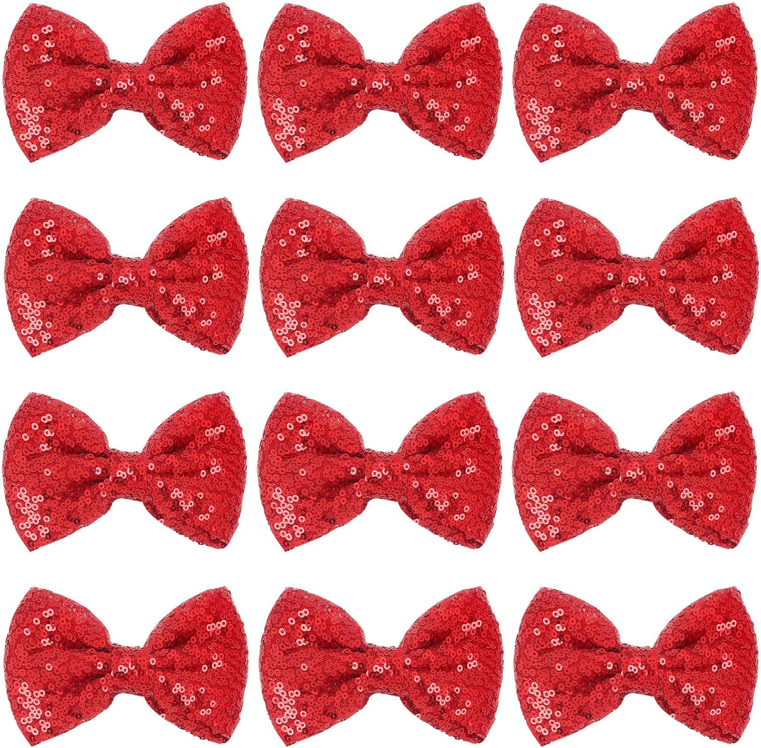 12 Pieces Sequin Bows for Girls 4.7" Large Cheer Hair Bow with Alligator Clips Hair Accessories for Kids Toddler Cheerleaders Teen Girls College Sports (Gold)