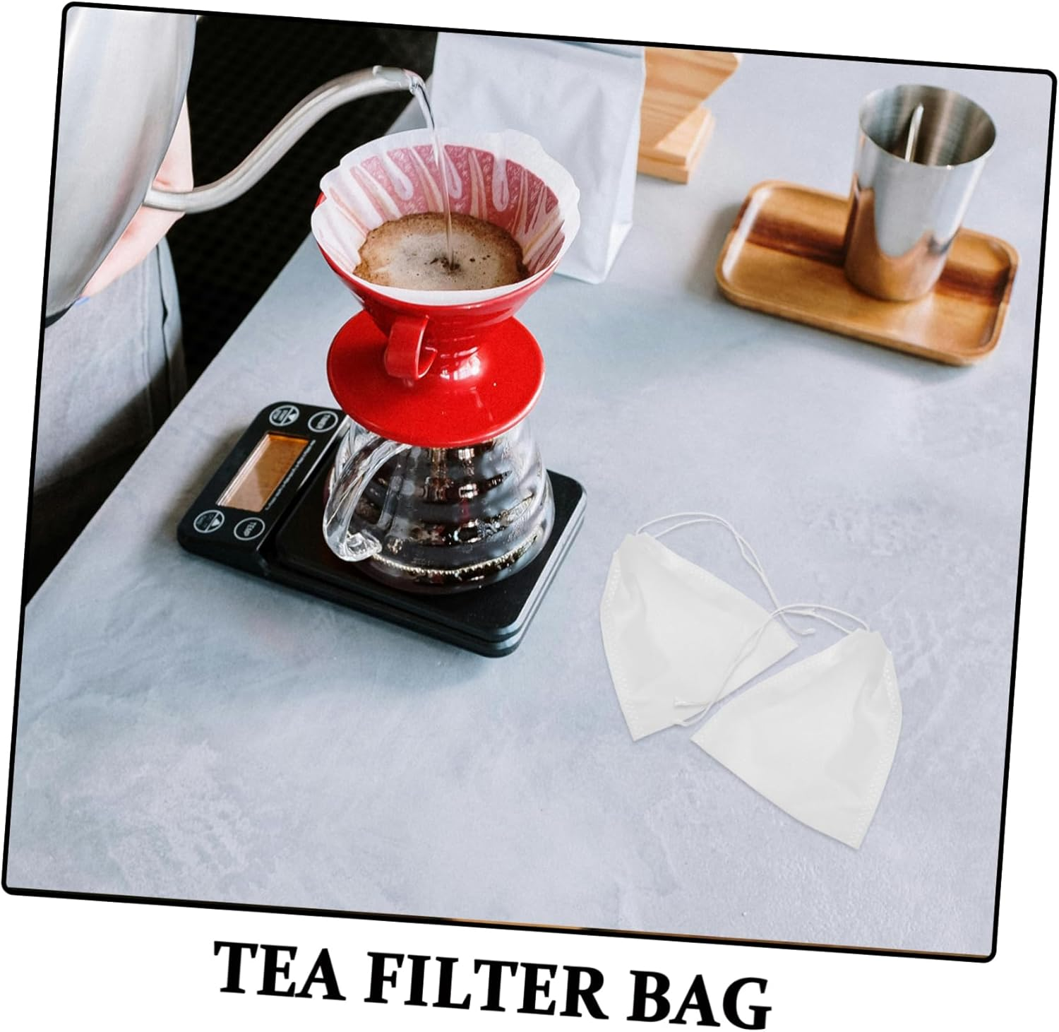 100Pcs Drawstring Tea Bags Loose Leaf Tea Strainers Paper Filter Bags for Brewing Infusers Suitable for Kitchen and Home Use 9X10Cm image number 3
