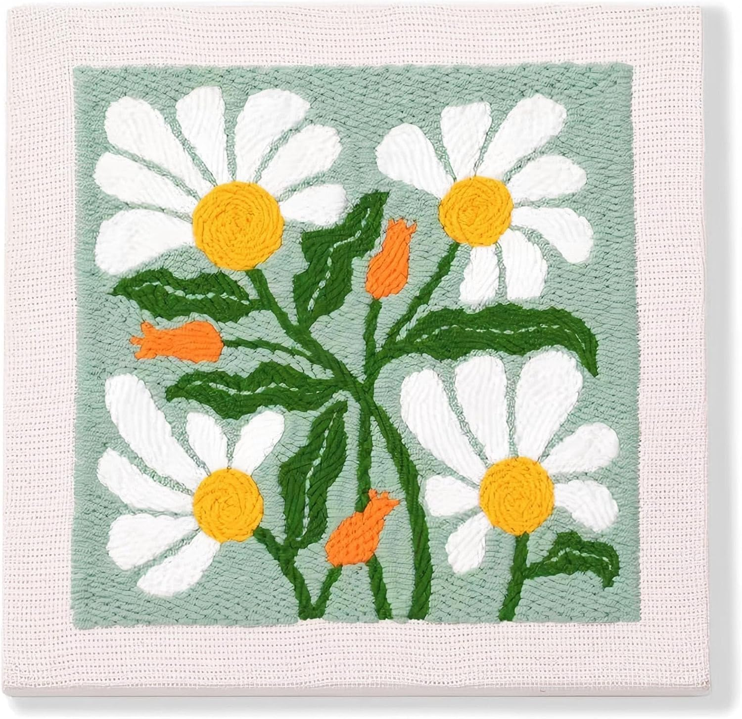 Punch Needle Kits for Beginners,Sunny Lovely White Flowers and Green Background，With Hoop Embroidery Punch Needle Starter Craft Set for Suitable as a Holiday Present for Adults image number 1