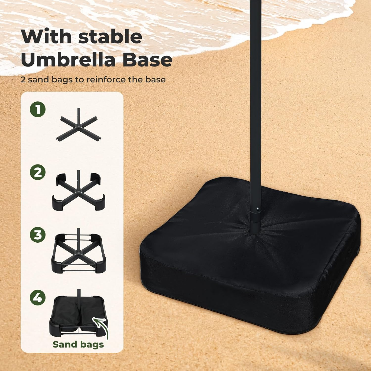 4X2M/4.5X2.6M Double-Sided Large Patio Umbrella with Base Included, Outdoor Extra Large Rectangle Market Umbrella with Crank Handle and 12 Sturdy Ribs for Pool Lawn Garden(Dark Grey/Khaki) image number 4