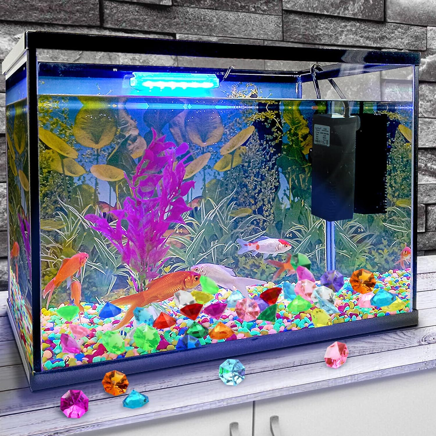 WBJKZJD 60Pcs Acrylic Diamond Gems Pirate Plastic Gems Large Acrylic Gems Jewels Bulk Treasure Chest Hunt Party Favors 25 Carat for Kids (Multicolor) - Dark Blue image number 5