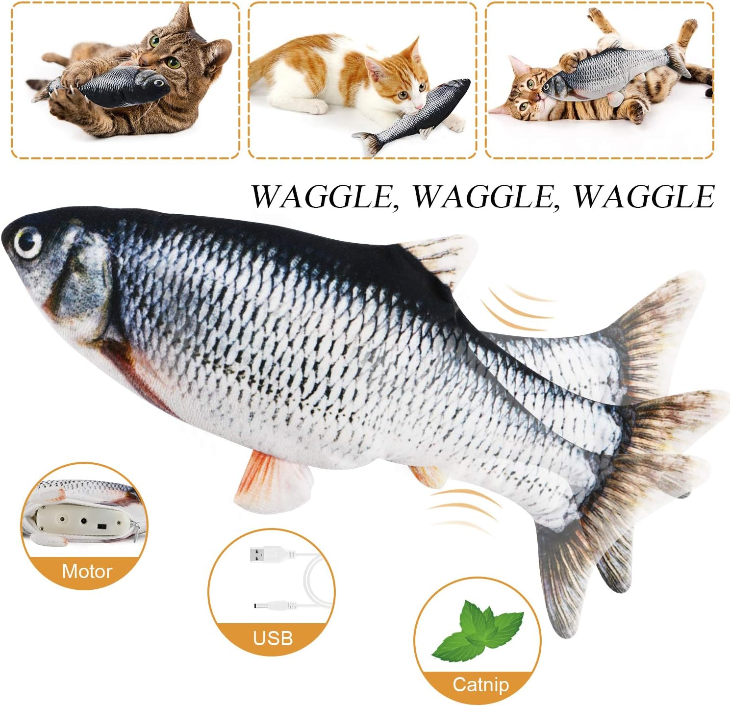 Flopping Fish Toy for Dogs, Interactive Floppy Fish Dog Toy, Dancing Wiggle Cat Kicker Fish Catnip Toys, Electric Realistic Funny Flipping Catfish Toy for Dog Cat Exercise image number 5