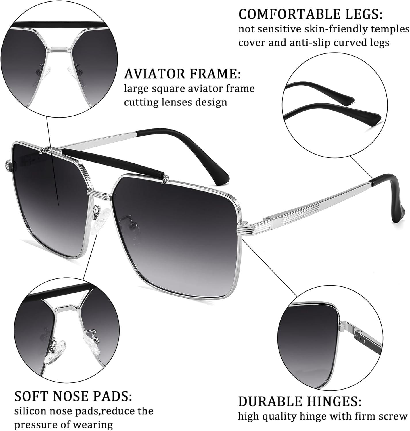 FEISEDY Classic Square Polarized Aivator Sunglasses Mens Womens UV400 Protection Big Double Bridge Sun Glasses image number 4