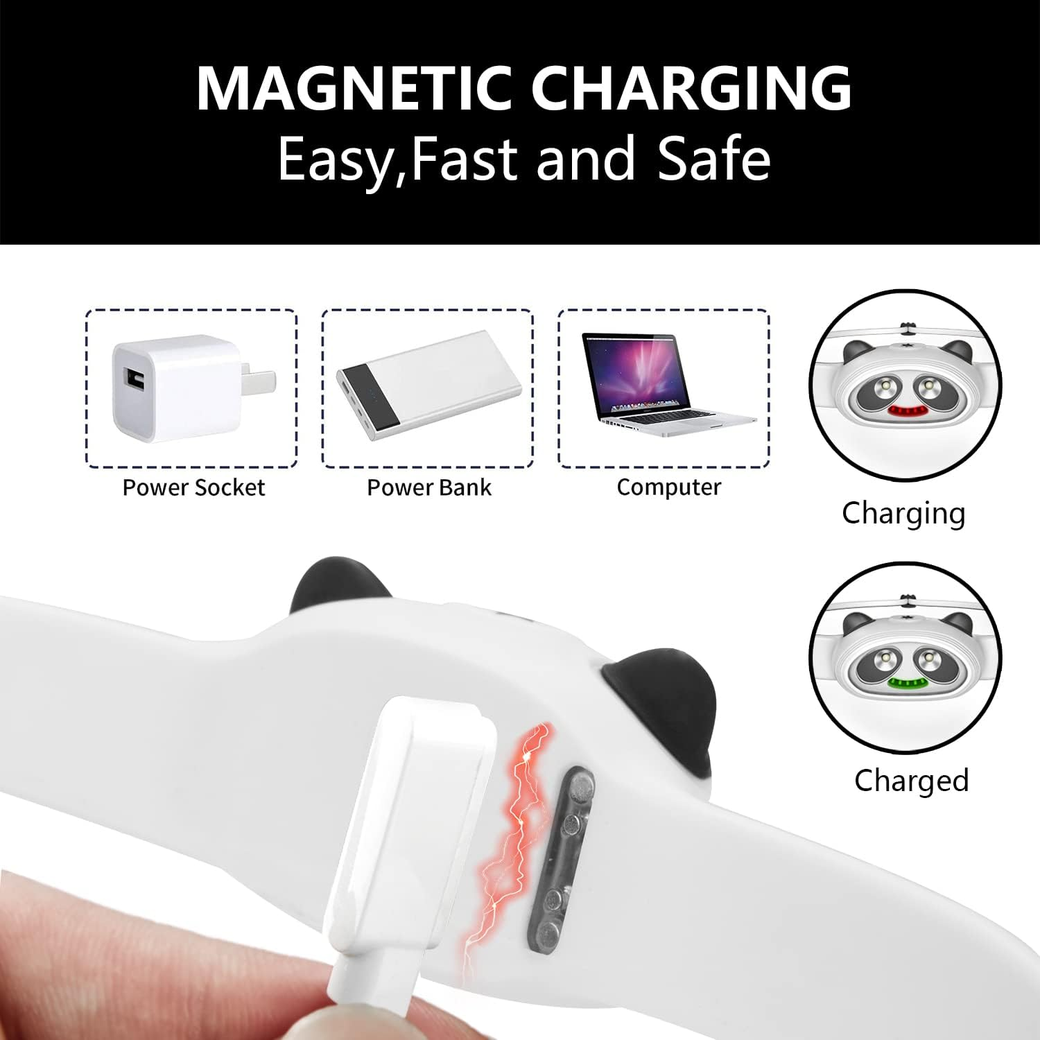 LED Headlamp for Adults and Kids, Panda Design Rechargeable Head Lamp, Outdoor Super Bright Flashlight for Boys, Girls, Headlight for Camping, Walking Dog, Fishing, Night Reading, Running image number 6