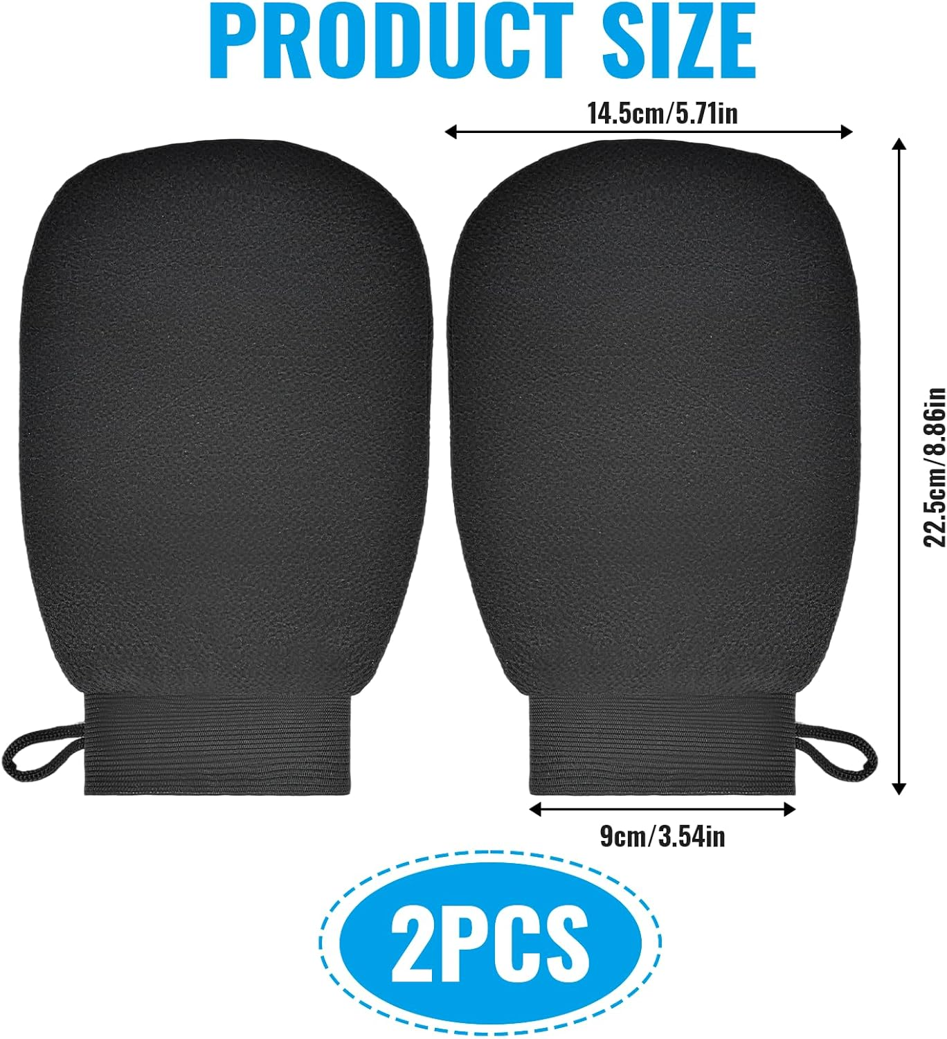 AIAOO 1 Pair Korean Exfoliating Mitts & Gloves, Dual-Sided Body Scrub Mitt for Deep Clean, Reusable Soft Shower Exfoliating Towel for Women Men Adults Teens (Black, 21X15Cm)