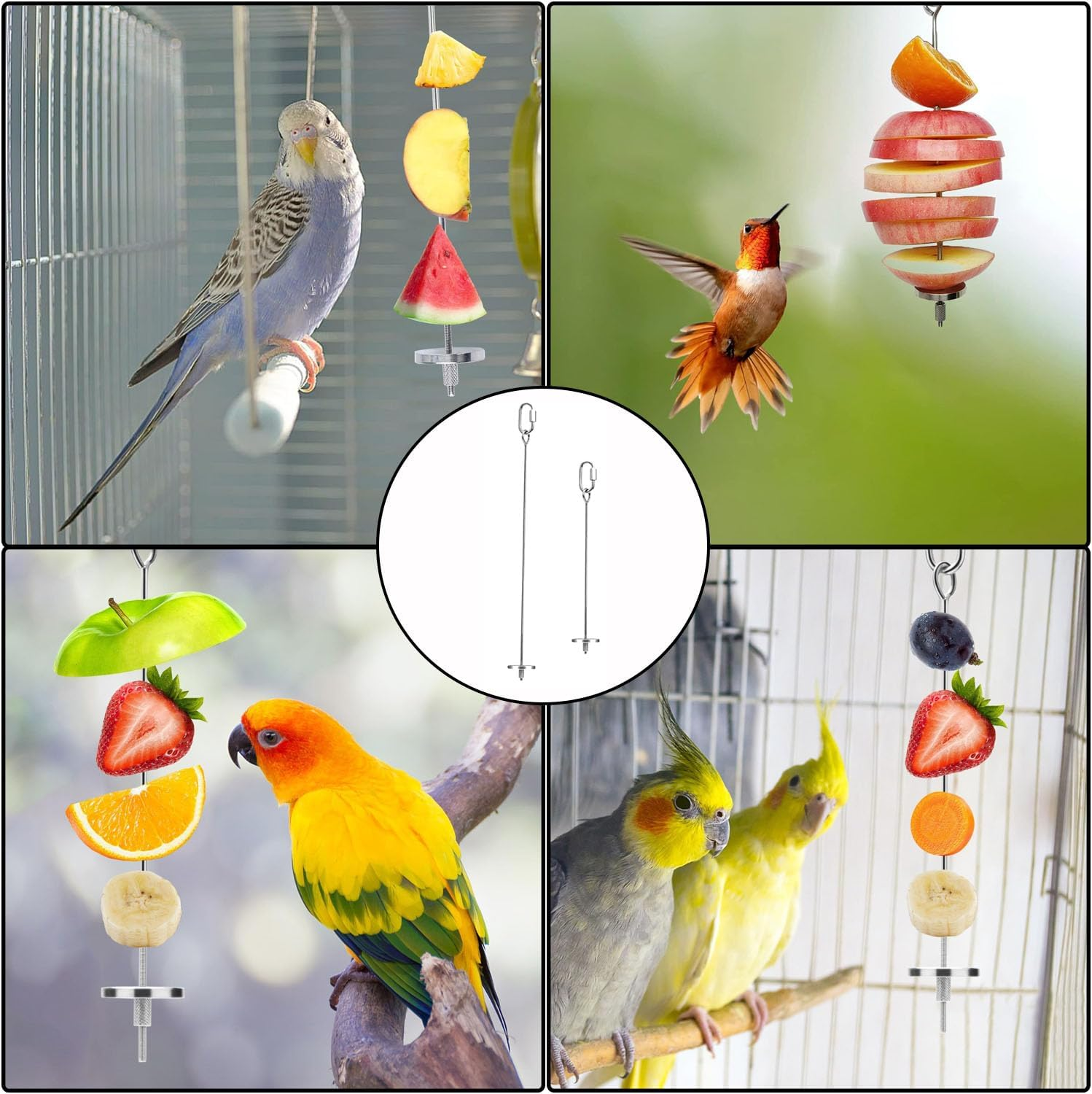 2 Pcs Bird Food Holder, Stainless Steel Bird Food Holder, Bird Cage Food Holder Parrot Fruit Vegetable Skewer Bird Cage Feeder Foraging Toy for Budgie Parakeet Macaw (Large) image number 3