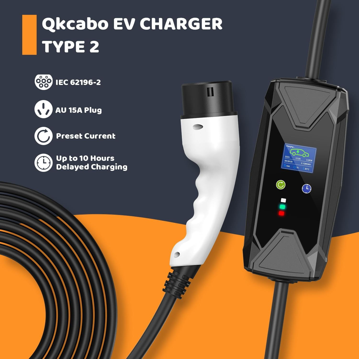 Type 2 (Mennekes) EV Charger with 15A Plug, 240V Adjustable 8/10/13/15A Portable Electric Vehicle/Phev Charger with 5M Cable | Tesla Model 3/Y, BYD, MG, Cupra, Polestar,Kia image number 3
