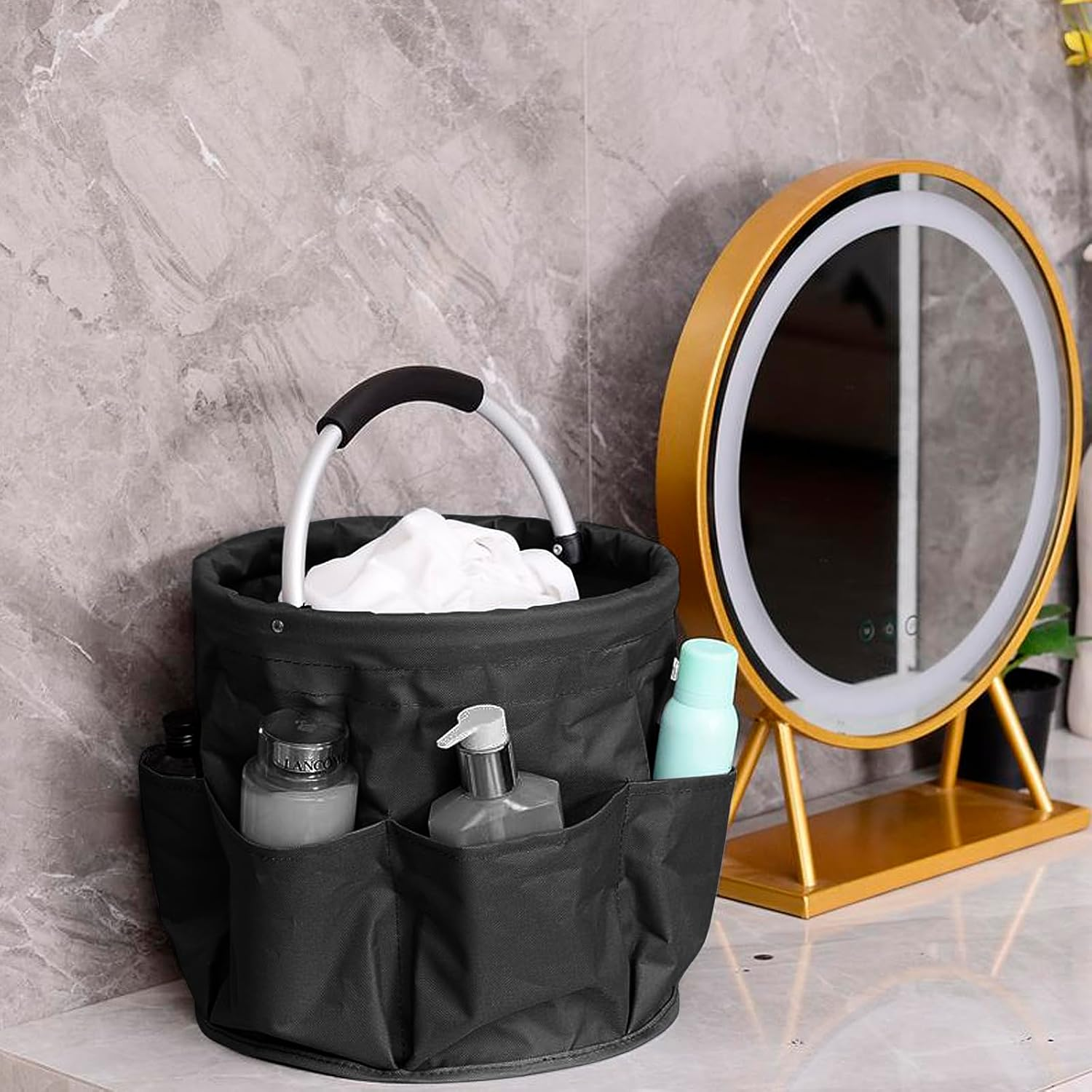 Portable Storage Basket Foldable Cleaning Bag Cleaning Supplies Organiser Soft Storage Bag Practical Storage Basket with Handle for Indoor, Bathroom, Garden image number 4