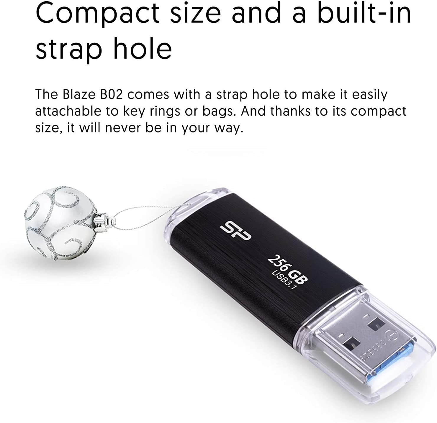 Silicon Power 256GB USB 3.0 Flash Drive with Black Hairline Finish and Strap Hole, USB 3.2 Gen 1 Thumb Drive Pen Drive Memory Stick, Blaze B02 Series image number 4