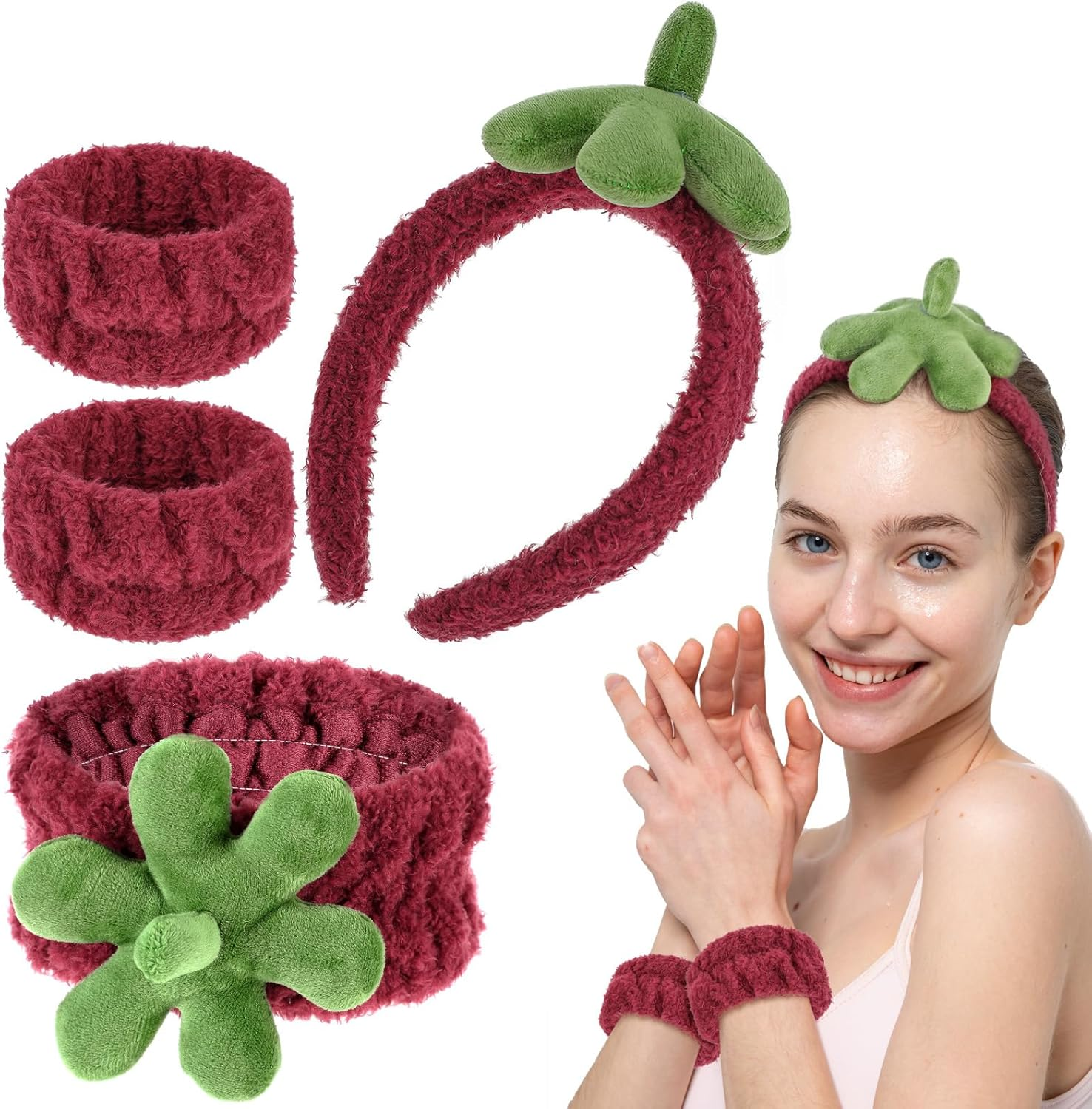 Pack of 4 Spa Face Headband Wrist Wash Bands Set, Elastic Make up Hair Band, Women'S Skincare Hairband, Spa Hair Band for Face Washing, Shower, Yoga, Exercise, Skin Care image number 4