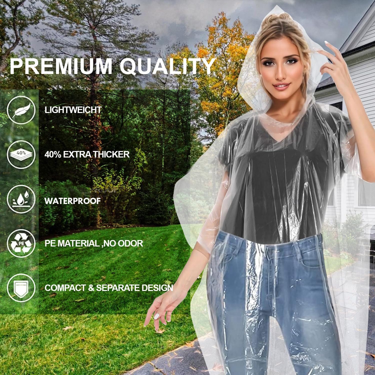 10 Pack Disposable Rain Ponchos for Adults, H HOME-MART Protable Emergency Disposable Rain Poncho Family Pack for Adults,Clear