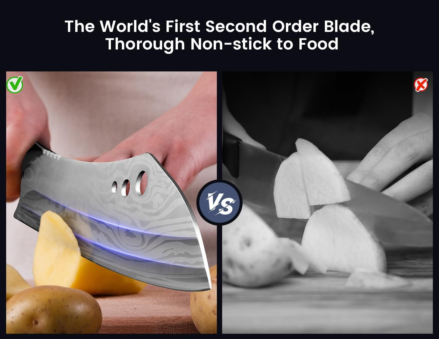 Butcher Knife, 10 Inch Meat Cleaver Chef Knife with Herb Stripper, Japanese Style High Carbon Steel Kitchen Knife for Chopping & Slicing, Damascus Pattern Full Tang Wood Handle Ideal for Gift image number 3