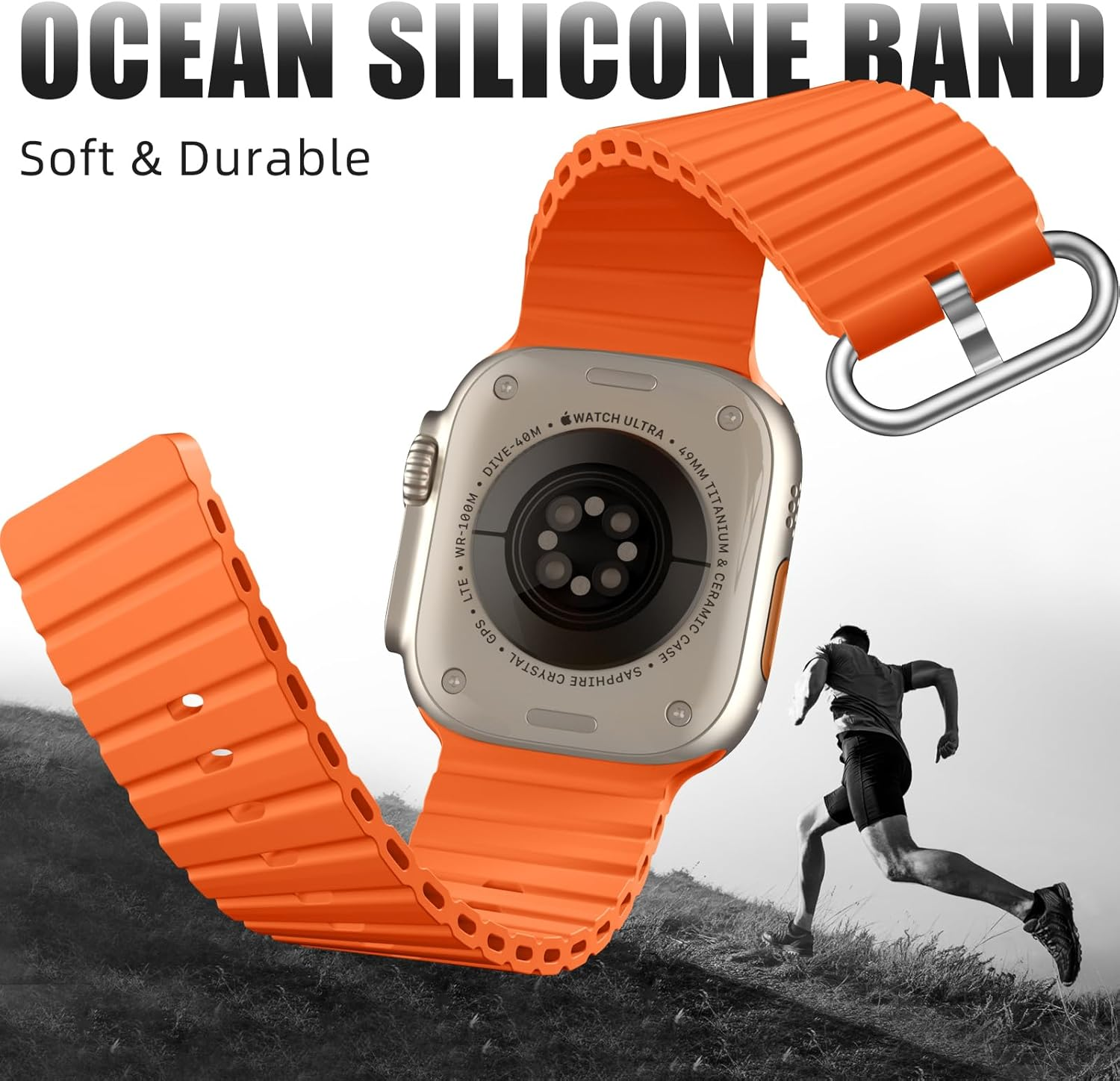 Witzon Ocean Sport Band - Compatible with Apple Watch Ultra 3/2/Ultra Band 49Mm 45Mm 46Mm 44Mm 42Mm for Men, Soft Silicone Waterproof Strap for Iwatch Series 11/10/9/8/7/6/5/4/3/2/1/Se/Ultra image number 2