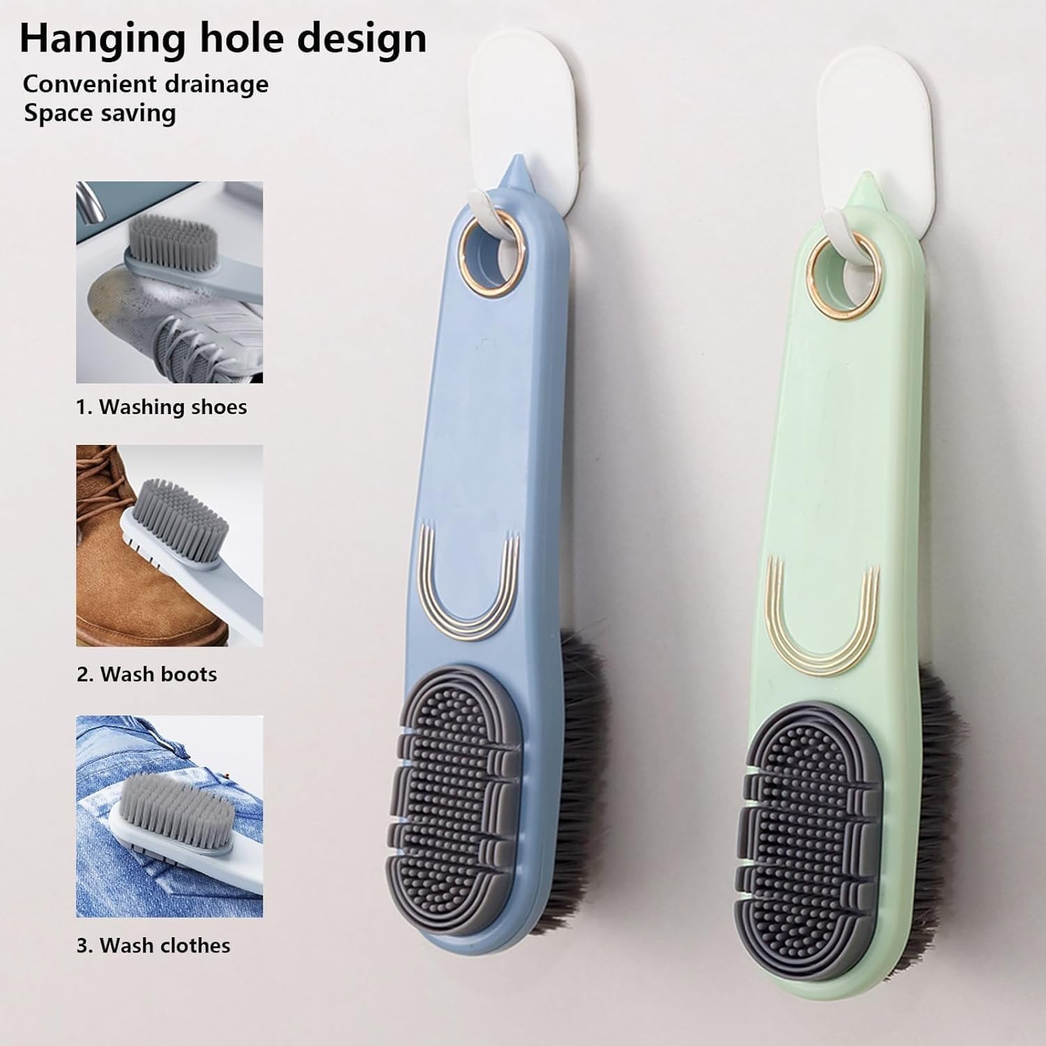 2 Pack Laundry Stain Brush Double-Sided Soft Bristle Cleaning Brush Long Handle Laundry Brush for Stain Removal Shoes ﻿ image number 5