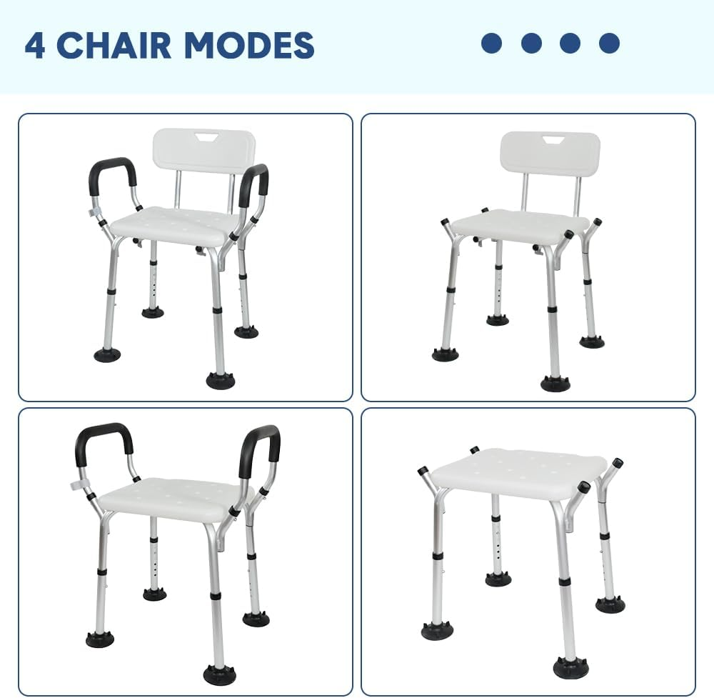 Shower Seat Bath Chair Adjustable Height Non-Slip Shower Bathtub Seat with Padded Arms Removable Back for Elderly Medical Disabled Safety Bathroom image number 5