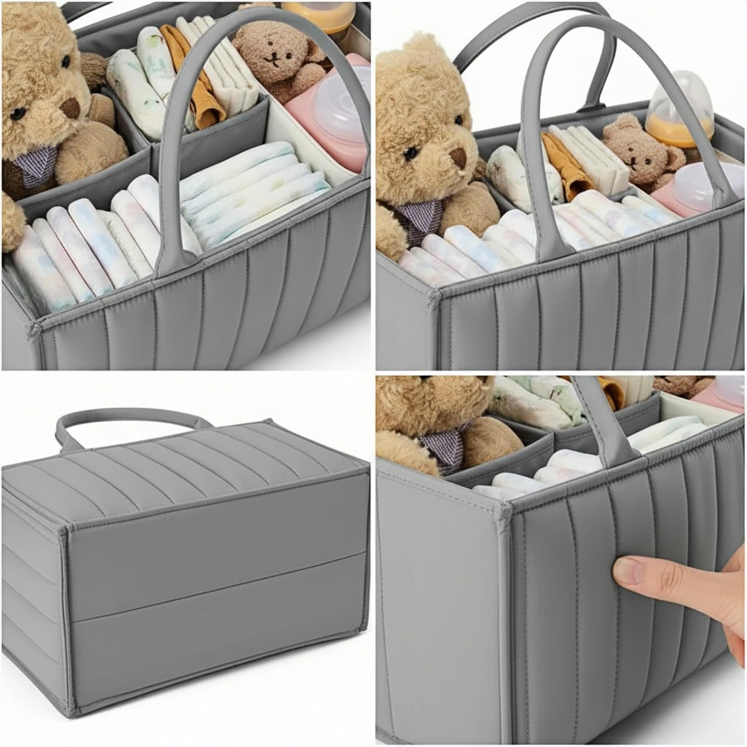 Baby Diaper Caddy Organizer, Nursery Storage Basket for Newborn Essentials and Diaper Station, for Baby Shower and Registry Must-Have, Gray image number 1