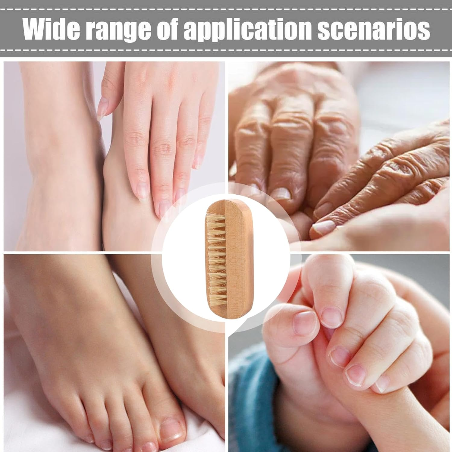 Vgvgaj Nail Cleaning Brush - 2-Sided Fingernail Cleaning Brush | Wooden Tool Boar Bristles Manicure Pedicure Scrubber for Salon Spa Center Dorm Home Bathroom Adults Elderly image number 4