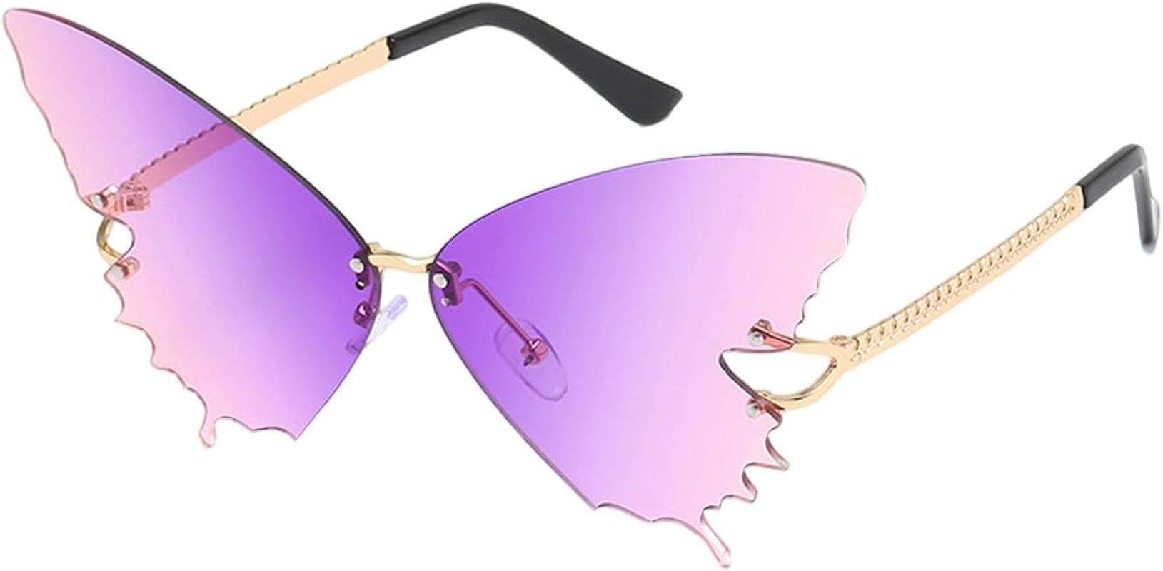 Qkbuza Butterfly Glasses - Trendy Eyeglasses - Butterfly Frameless Oversized Eyewear Anti-Glare Trendy for Women Driving Beach Vacation Summer Outdoor - Lavender image number 4