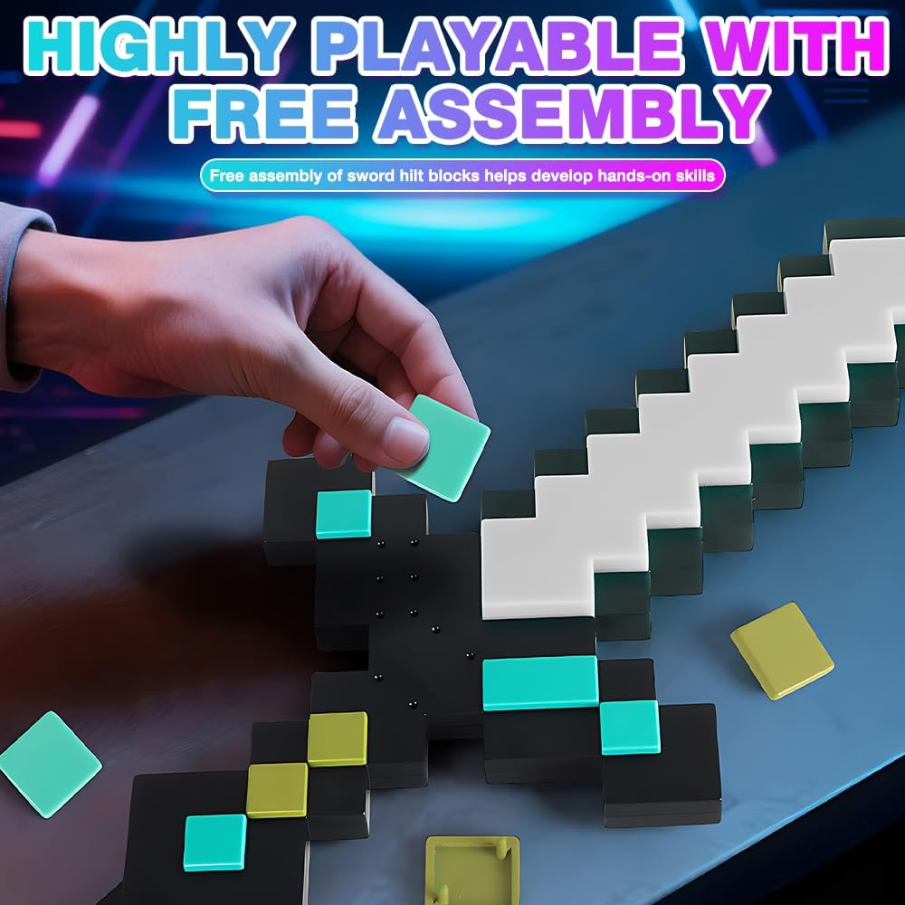 SGZIOO Diamond Sword Lamp Carft, 13 Night Light Lamp for Gaming with Sword Aura Sound Effects, Diamond Sword Toy, USB Rechargeable for Bedside Lamp with Base, DIY Gifts for Children image number 1