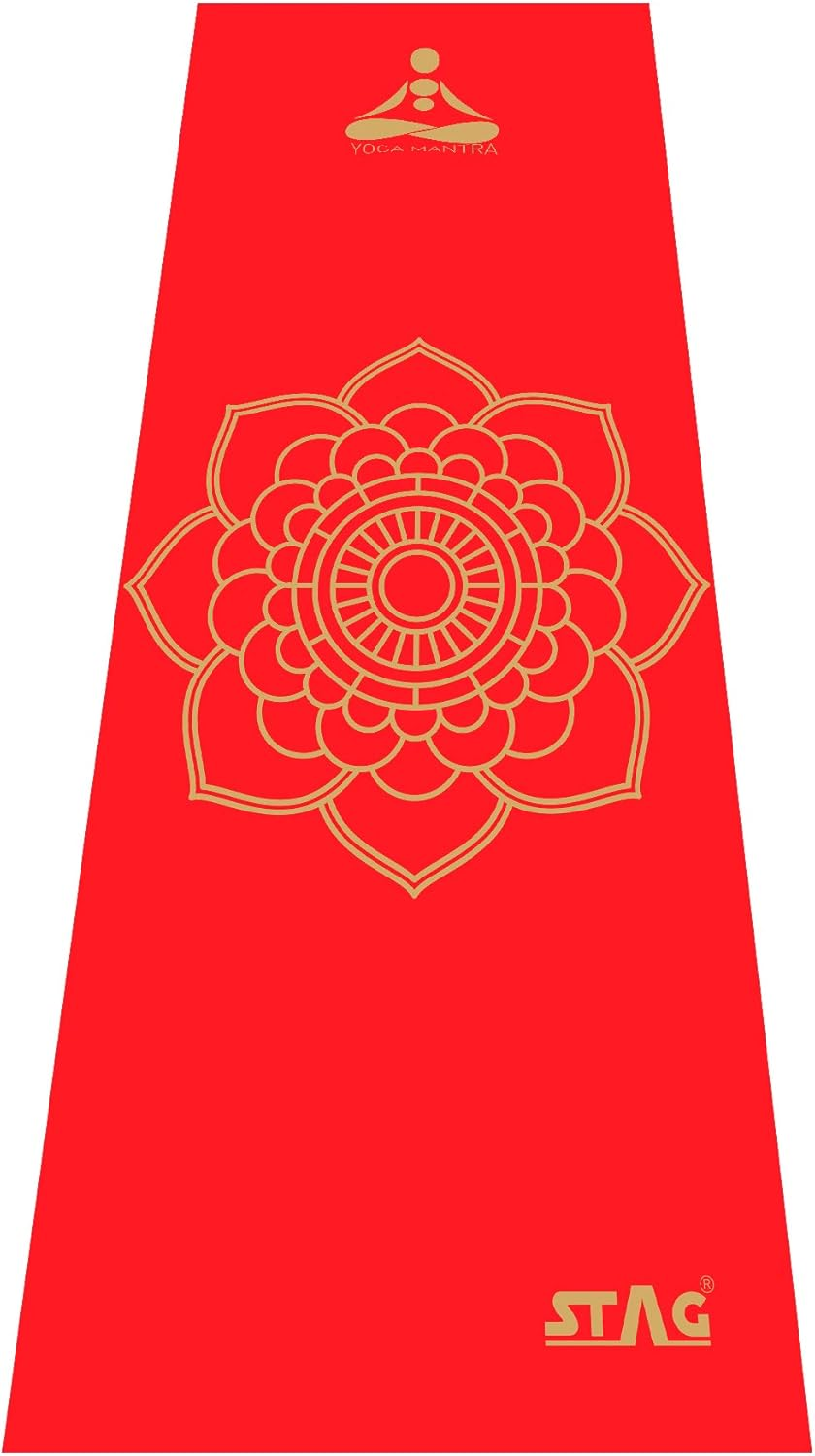 Stag Designer Yoga Mat | Color: Red | Size: 6Mm | YMPRM6 | Material: Foam | Durable and Flexible to Use | Ideal for Yoga, Pilates, Stretching and Toning Workouts
