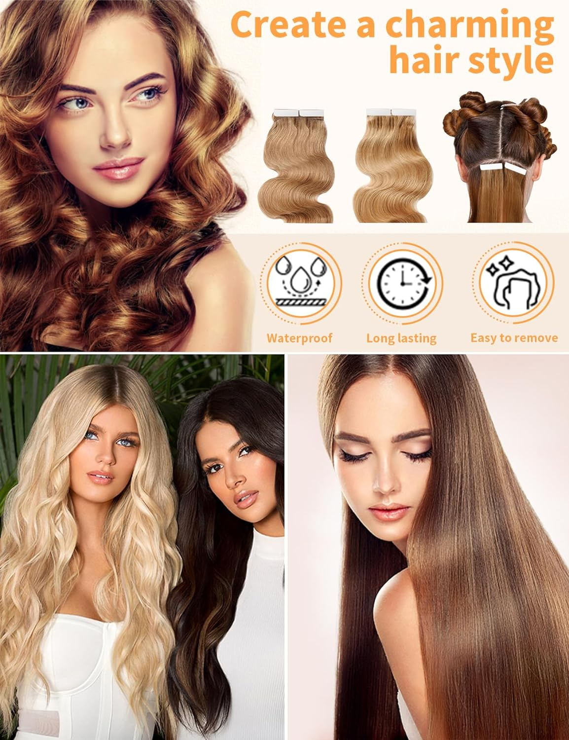 120PCS Double Sided Hair Extension Tape, Tabs for Replacement Wigs Supplies, Waterproof Strips for Toupee/Lace Wigs Film Adhesive No Shine Bonding image number 3