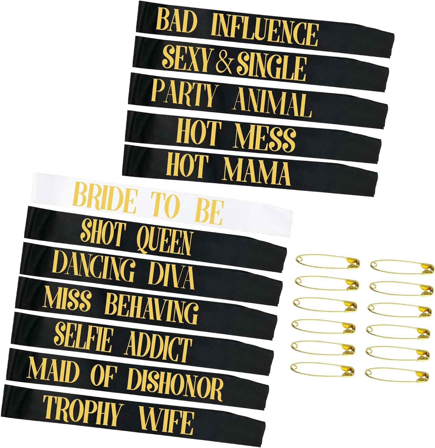 Snsowed 12 Pack- Bachelorette Party Bride to Be Sash- Unique Bride Bridesmaid Sashes for Bachelorette Party (Black, Rose Gold Letters) image number 1