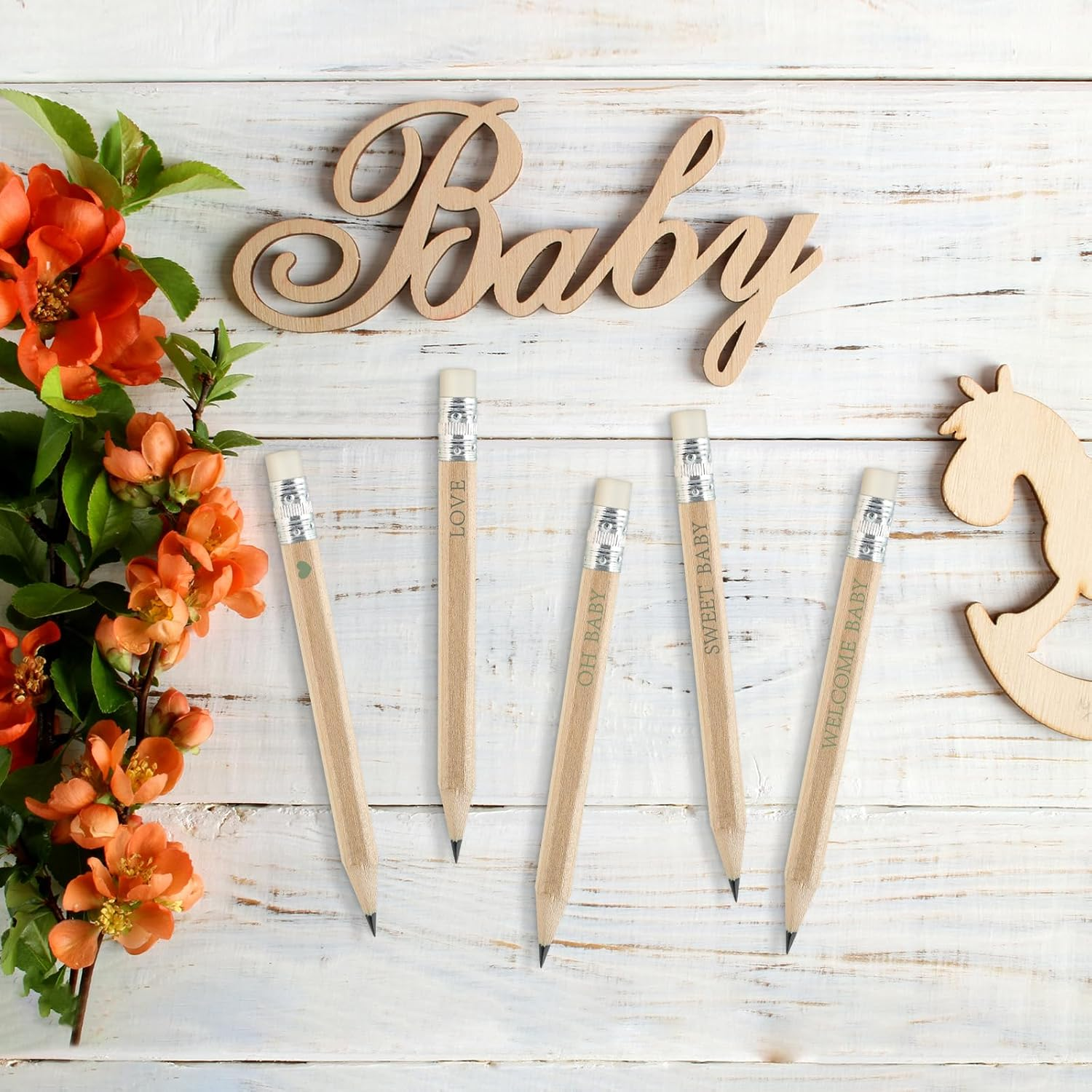 50 Sets Sage Green Baby Shower Pencils Gifts Bulk for Guest Boho Golf Half Pencil Baby Shower Game Sharpened Mini Pencils with Eraser Girl Boy Neutral Gender Reveal Party Favors image number 2