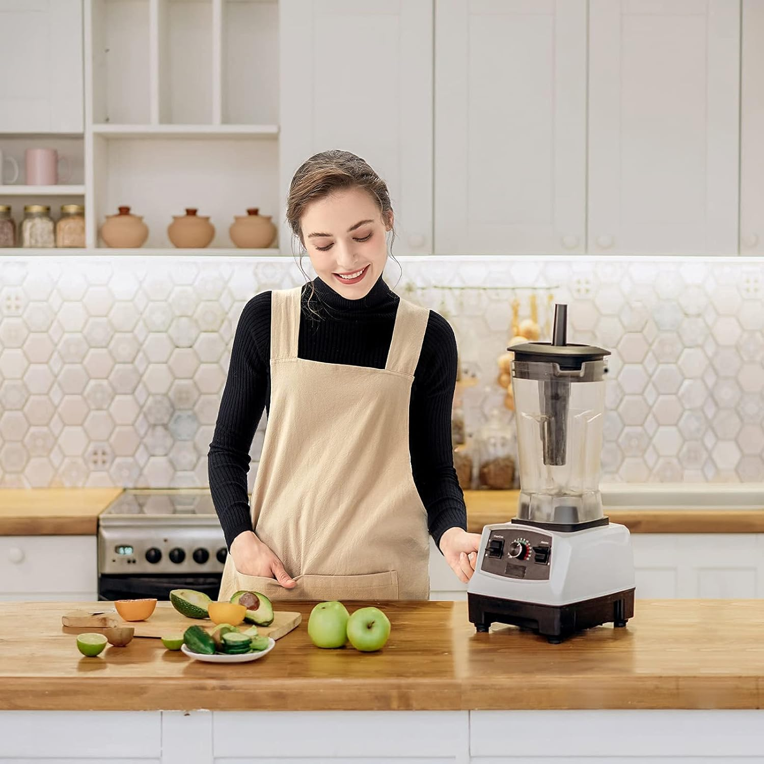 Surblue Cotton Linen Cross Back Aprons Solid Color Unisex Pinafore Vintage Apron Japanese Style with 2 Pockets for Kitchen Cooking Baking Painting Gardening Cleaning for Women Men - Grey image number 6