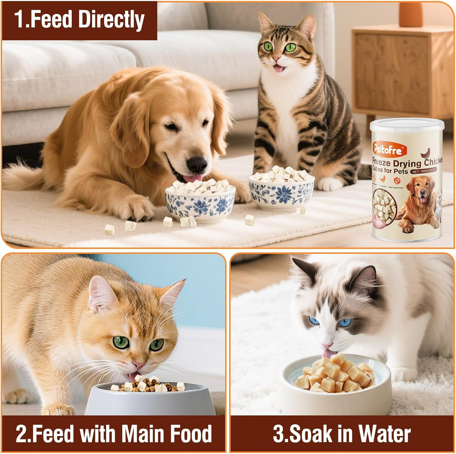 Freeze-Dried Chicken Cat Treats, 100G Chicken Cube Snacks for Cats and Dogs, Single Ingredient Dog Chickens Treat