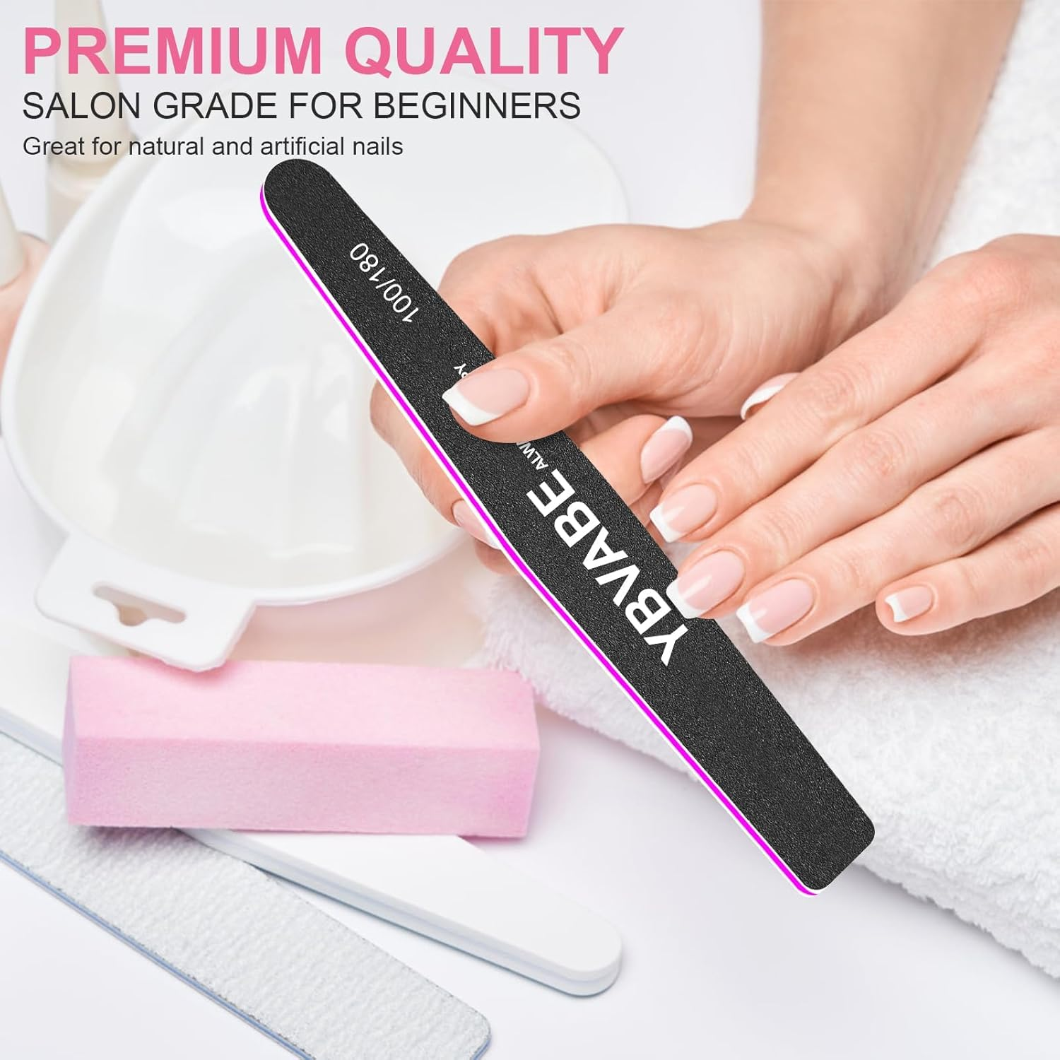YBVABE Nail Files 100/180 Grit - 8Pack for Precision Nail Shaping and Professional Salon Quality Black Double Sided Emery Boards, Professional Rhombus-Shaped Grit Nail File for Manicure and Pedicure Tool image number 6