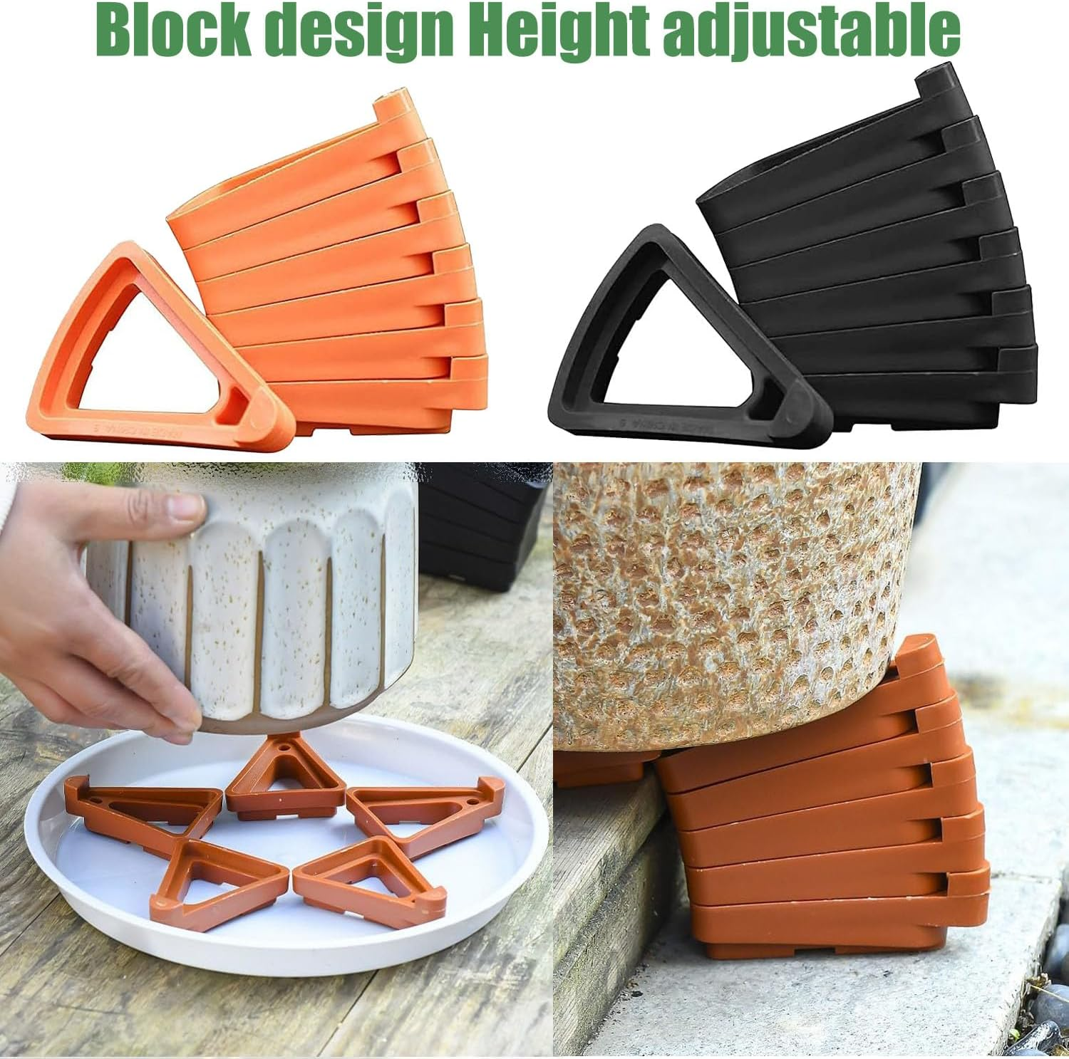 Mtxorvix 24 Pcs Plant Pot Feet, Pot Feet Plant Pot Toes Invisible Triangle Flower Pot Risers Pot Lifters Support PP Garden Flowerpot Risers for Indoor Outdoor Gardening Plant Container (Black) image number 3