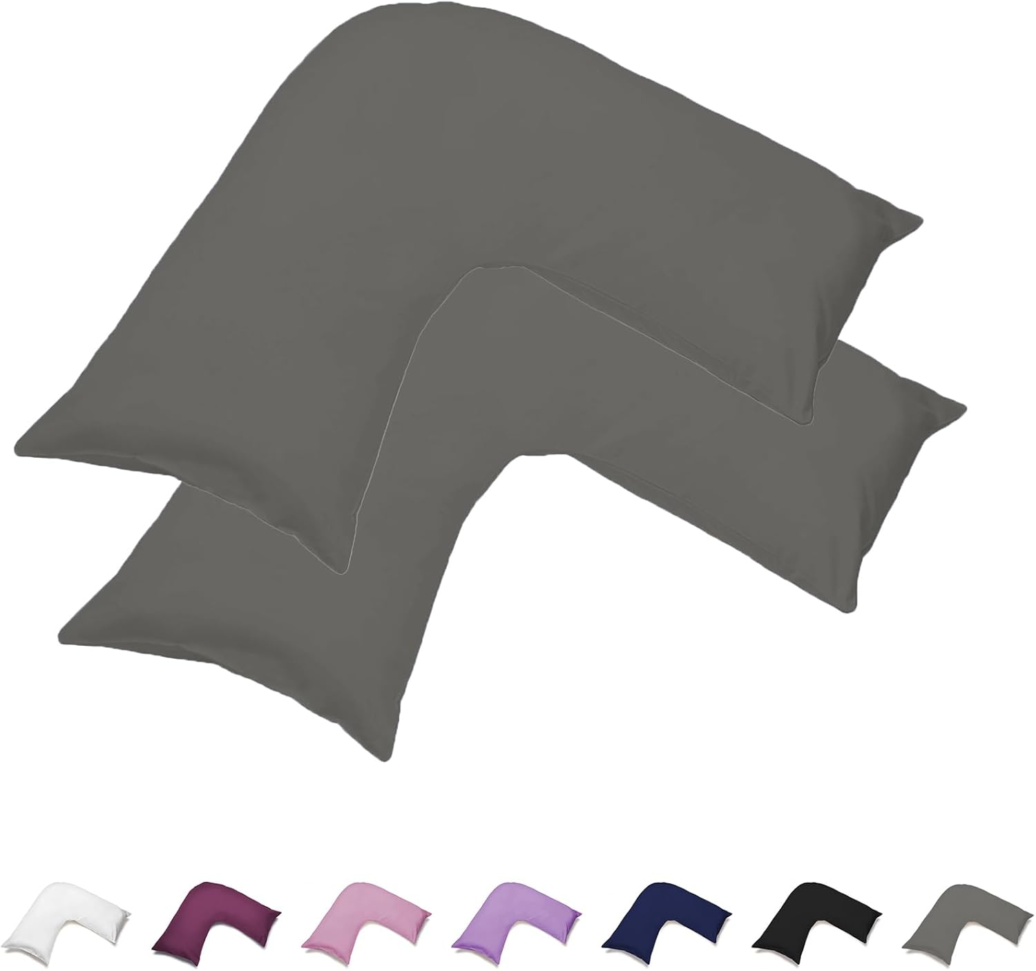 CLOUDPUFF 1000TC Ultra Soft Brushed Microfibre V Shape/Tri/Boomerang Pillowcase Wrinkle, Fade and Stain Resistant with Envelope Closure (2, Black)