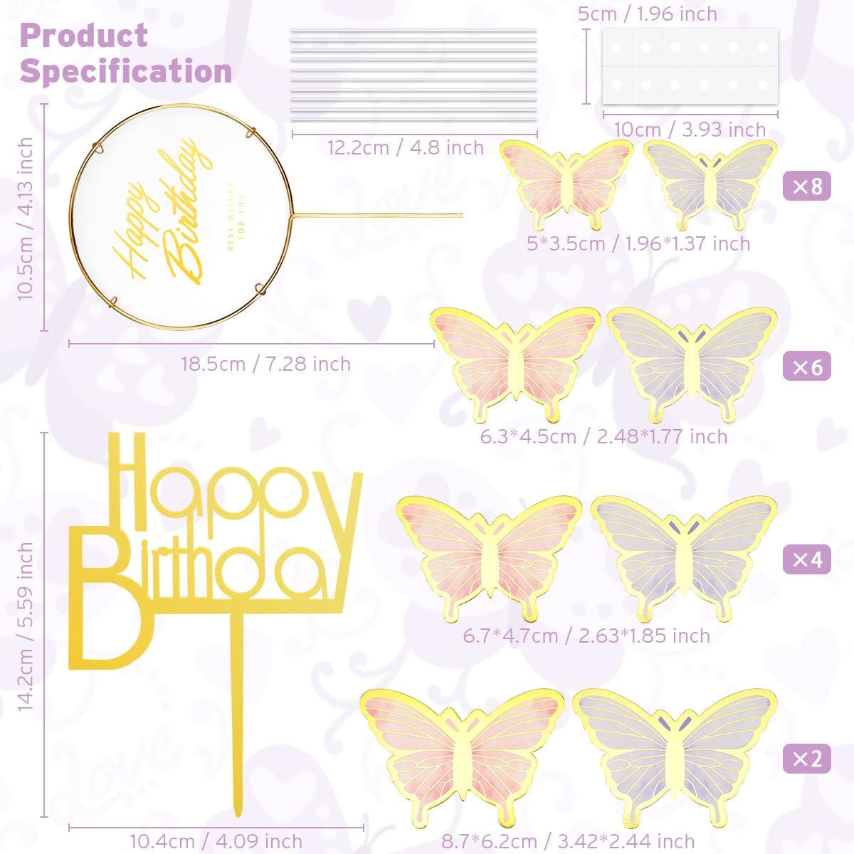 Butterfly Decorations for Cakes 22PCS Butterflies Cake Topper Happy Birthday 3D Cupcake Toppers Pink Purple Wall Decor Party Baby Shower Women Girls image number 4