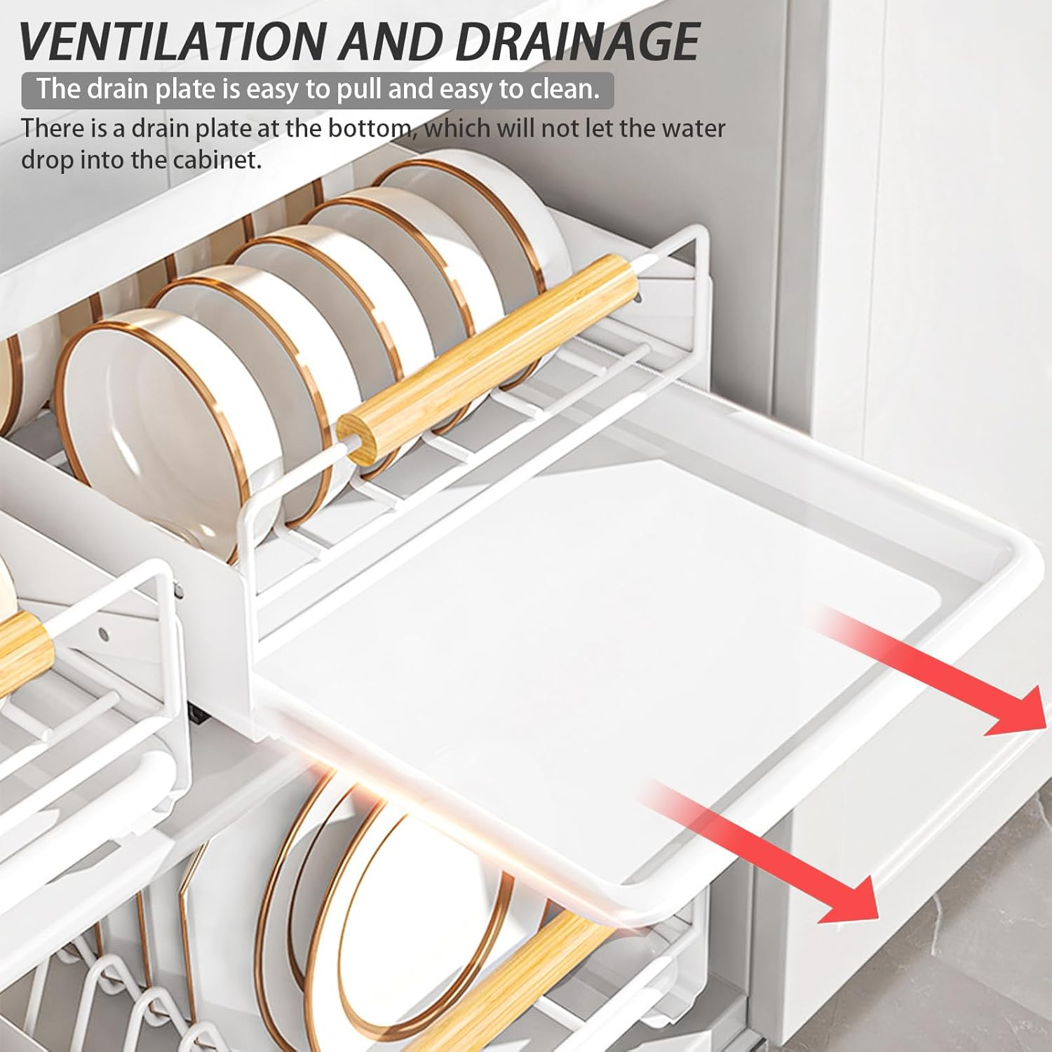 Pull Out Dish Racks Fixed with Adhesive Film, Pull Out Cabinet Organizer, Heavy Duty Slide Out Pantry Drawers for Kitchen Cabinets, Slide Out Drawer Storage Shelves with Handle (Bowl Rack) image number 2
