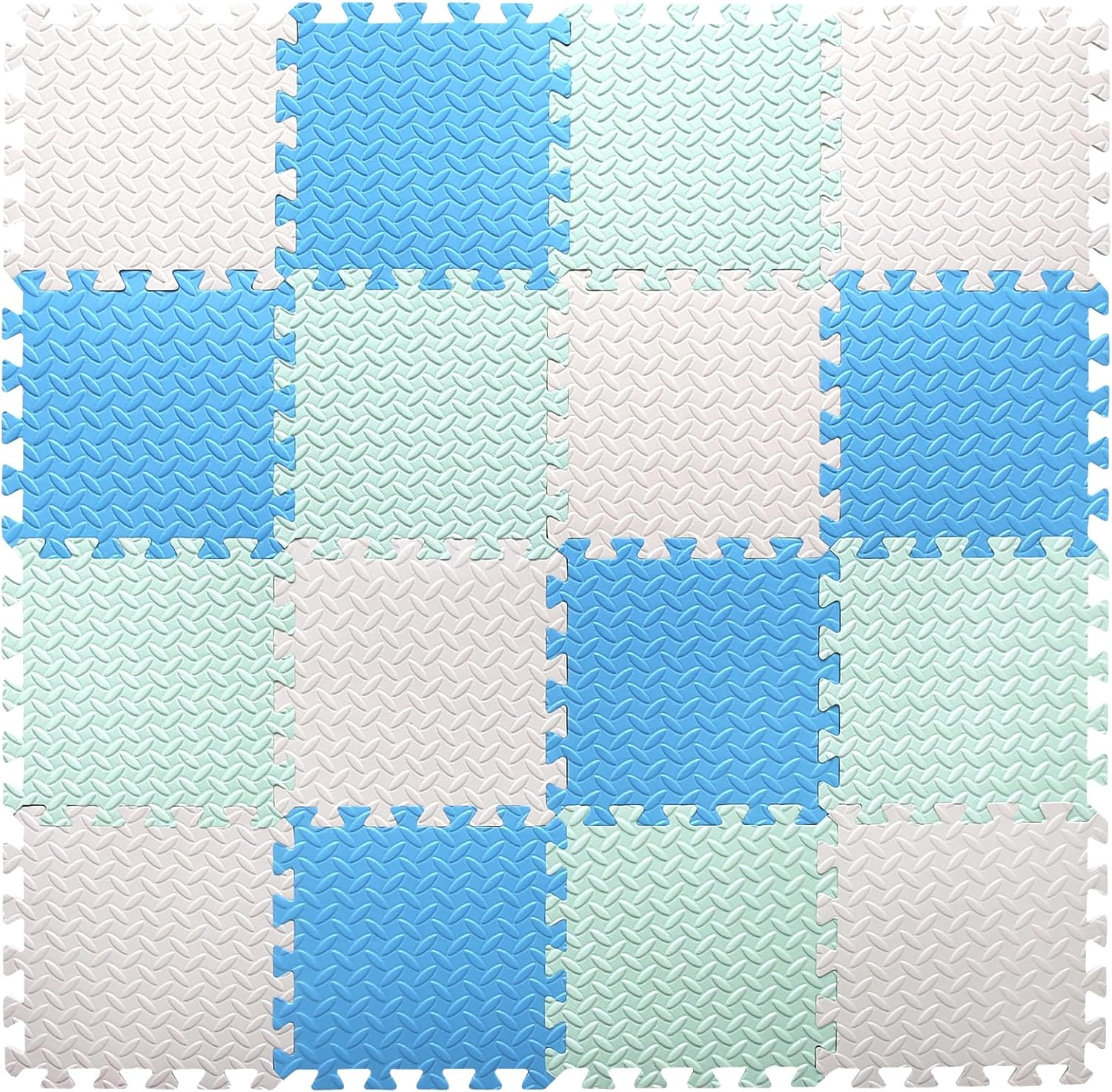 Foam Play Mat for Baby, EVA Soft Non-Toxic Baby Playmat, Interlocking Floor Mats, Solid Colored Foam Puzzled Floor Mats, Baby Play Mat Exercise Mats, 16 Tiles(White/Green/Light Blue) image number 5